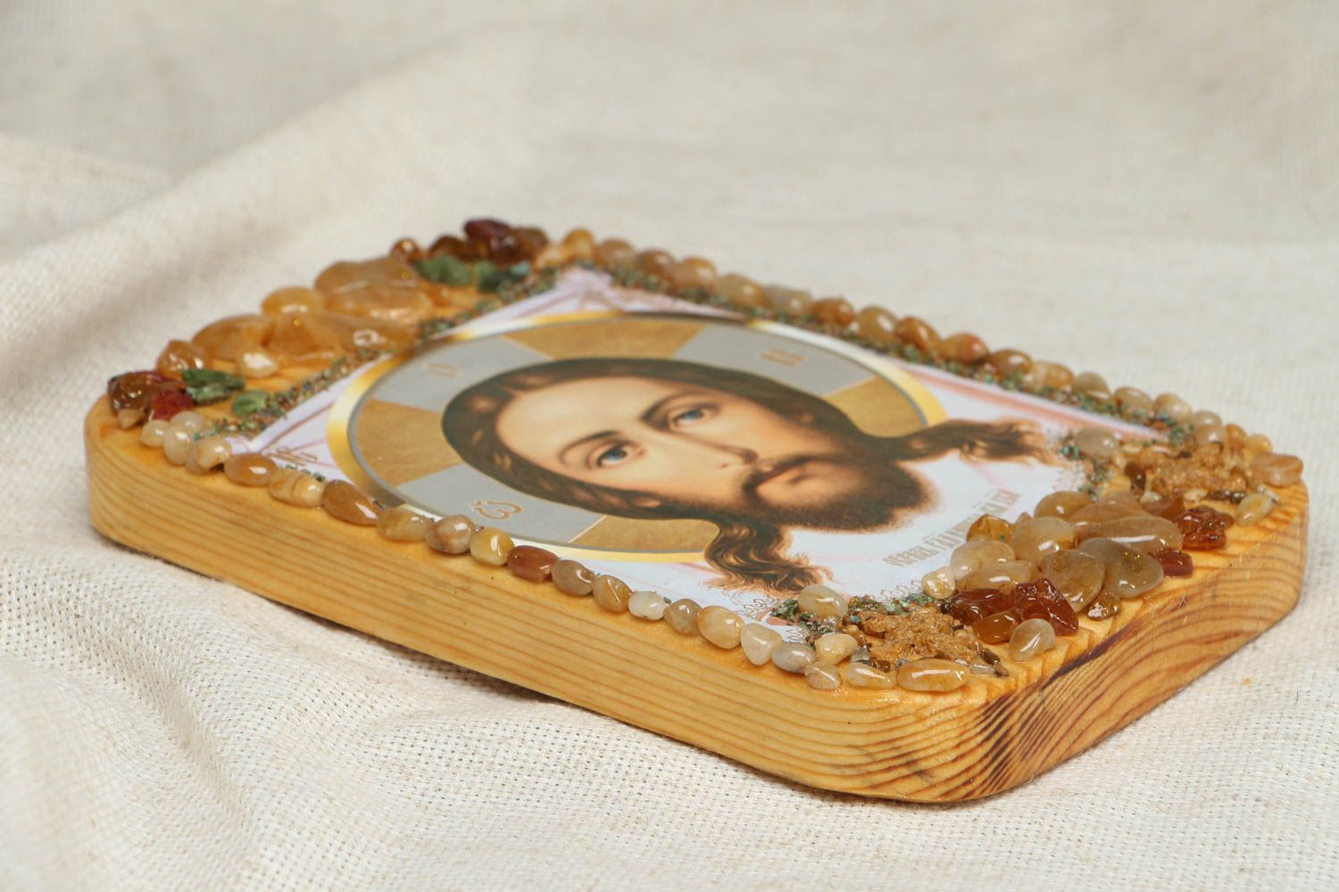 Jesus Christ icon made of wood and stones photo 3