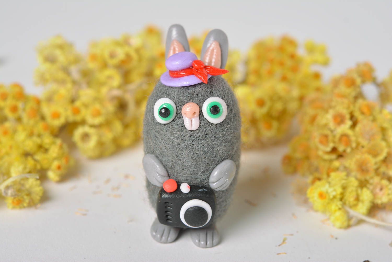 Handmade woolen rabbit unusual plastic figurine cute children toy kids gift photo 3