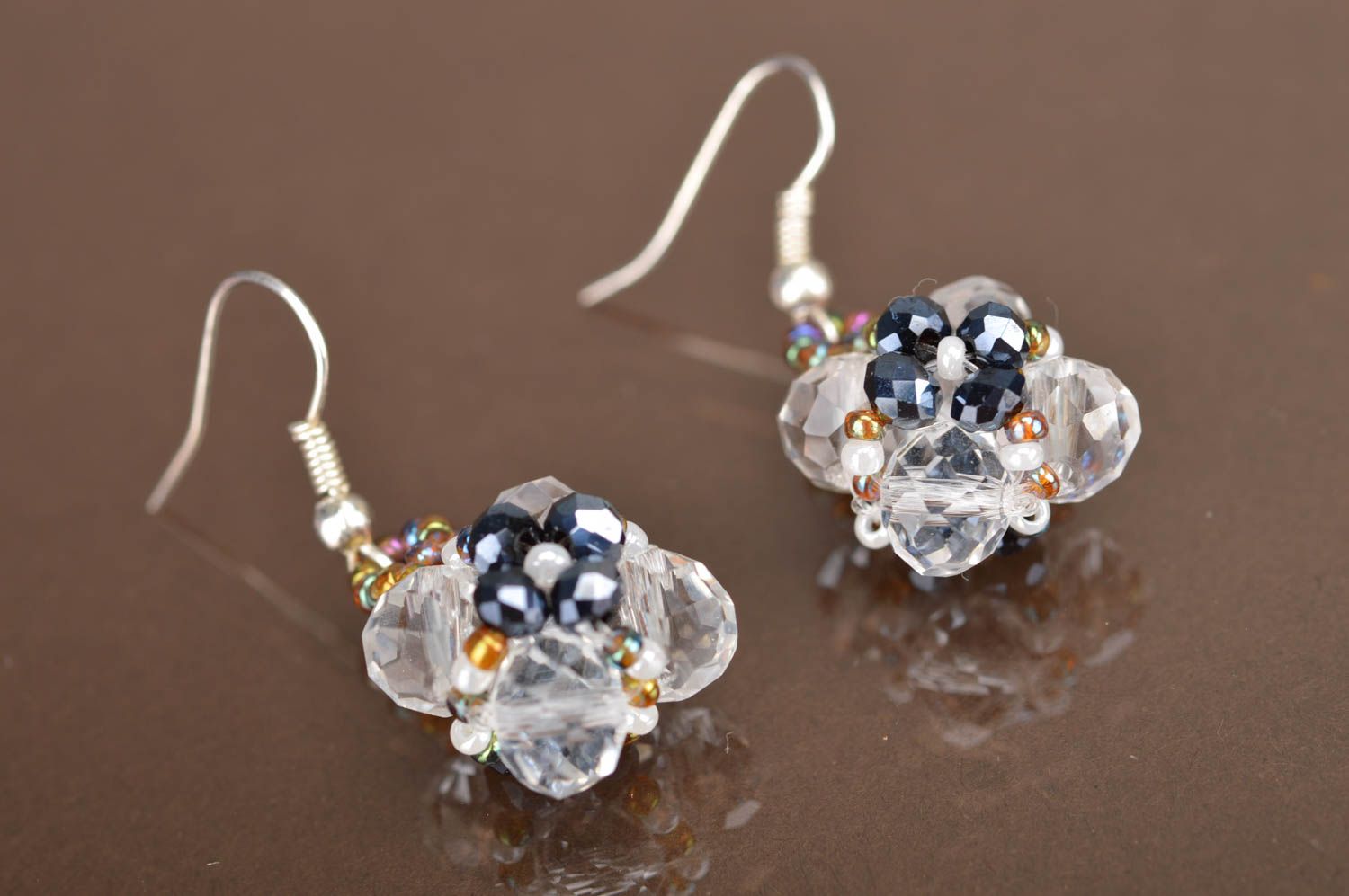Earrings made of beads and crystal handmade designer beautiful evening jewelry photo 2