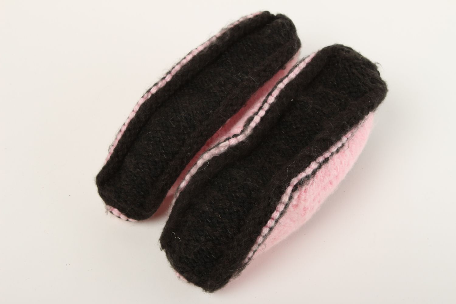 Тапочки ручной работы домашние тапочки спицами женские тапочки розовые с черным фото 4