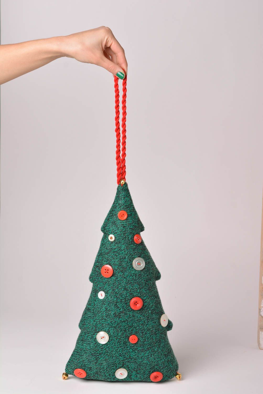 Мягкая игрушка ручной работы декор для дома мягкая подвеска елка зеленая  фото 2
