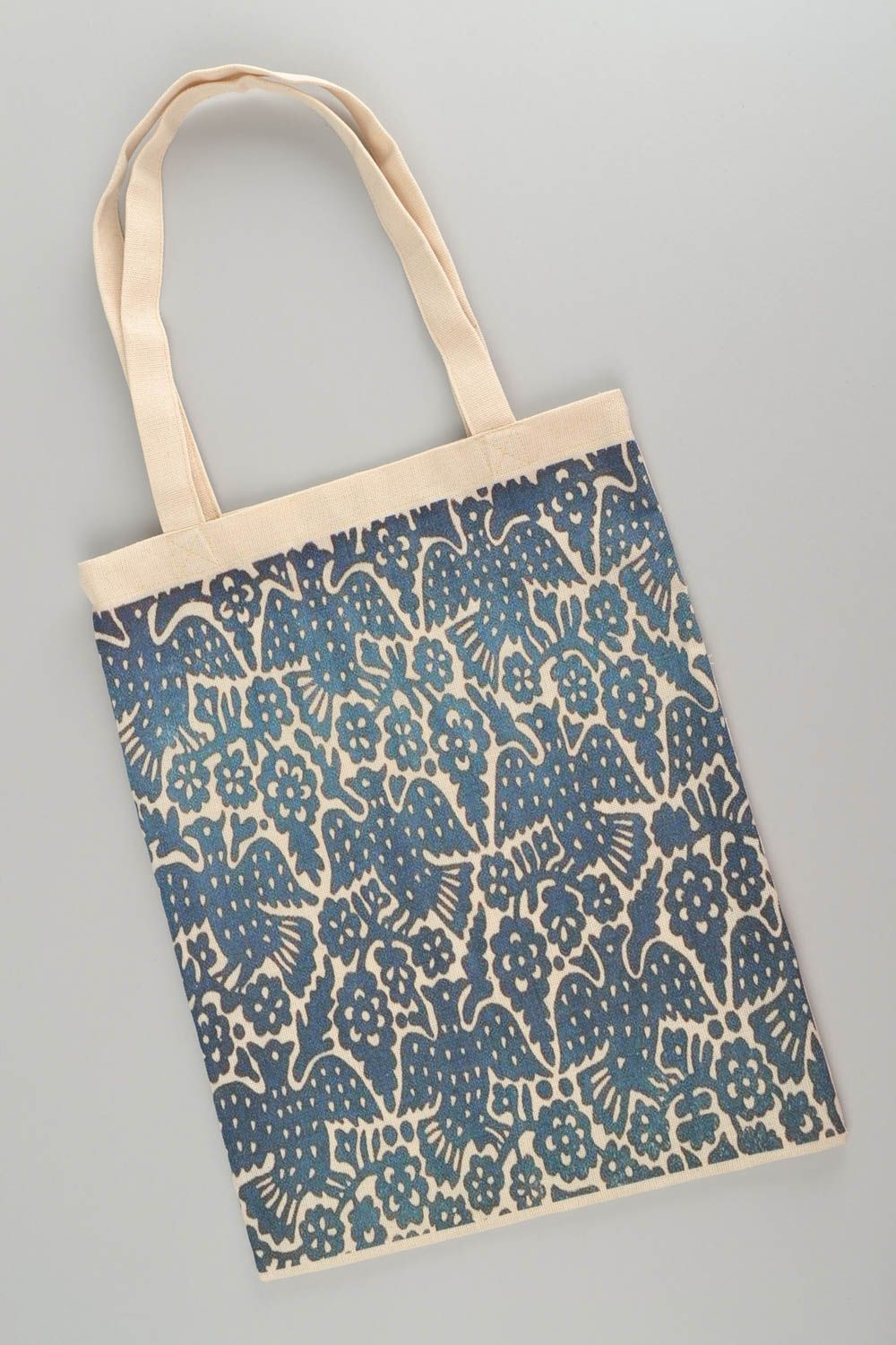 Designer unusual handmade female textile bag with birds print photo 3