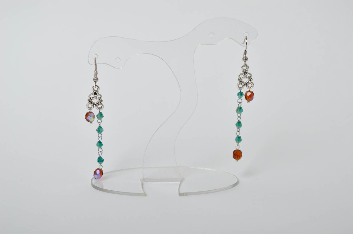 Handmade long beaded earrings stylish evening earrings elegant jewelry photo 4