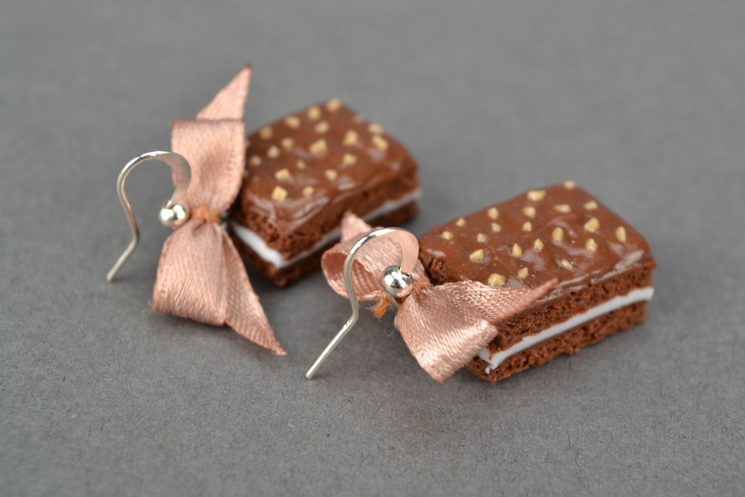 Polymer clay earrings in the shape of chocolate cakes photo 4
