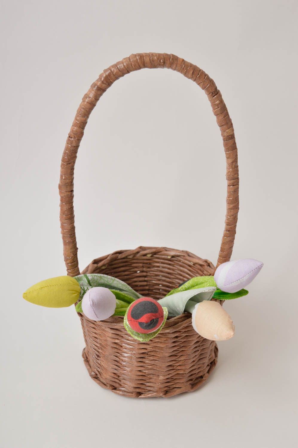 Handmade Deko Korb mit Blumen Wohn Accessoire Korb geflochten aus Papier  foto 3