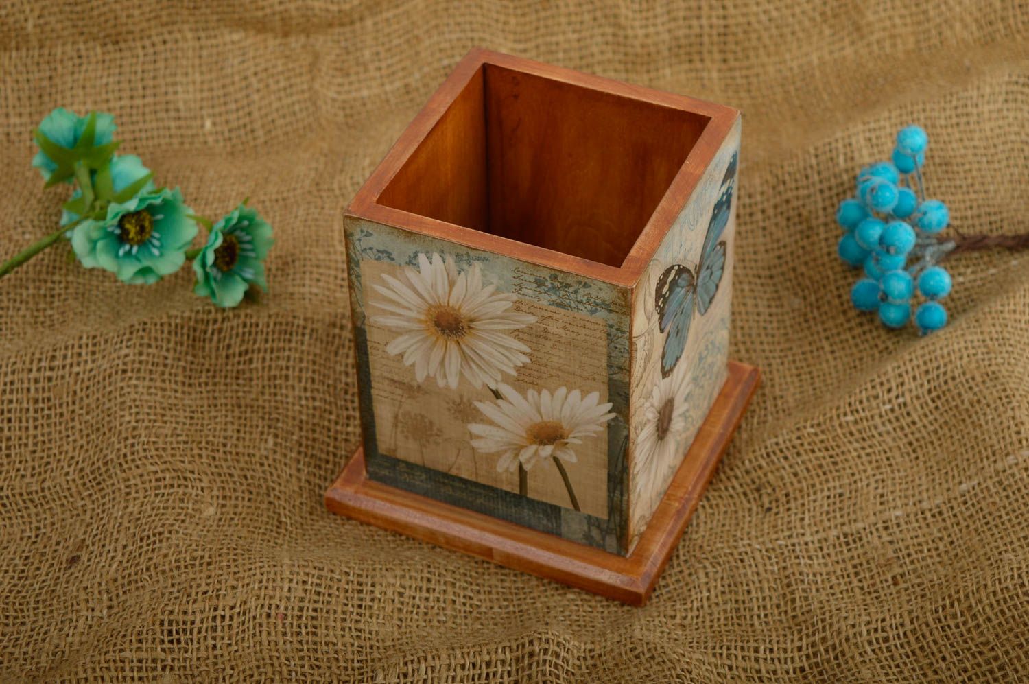 Handmade Behälter aus Holz Deko aus Holz Accessoire für Küche Decoupage Technik foto 1