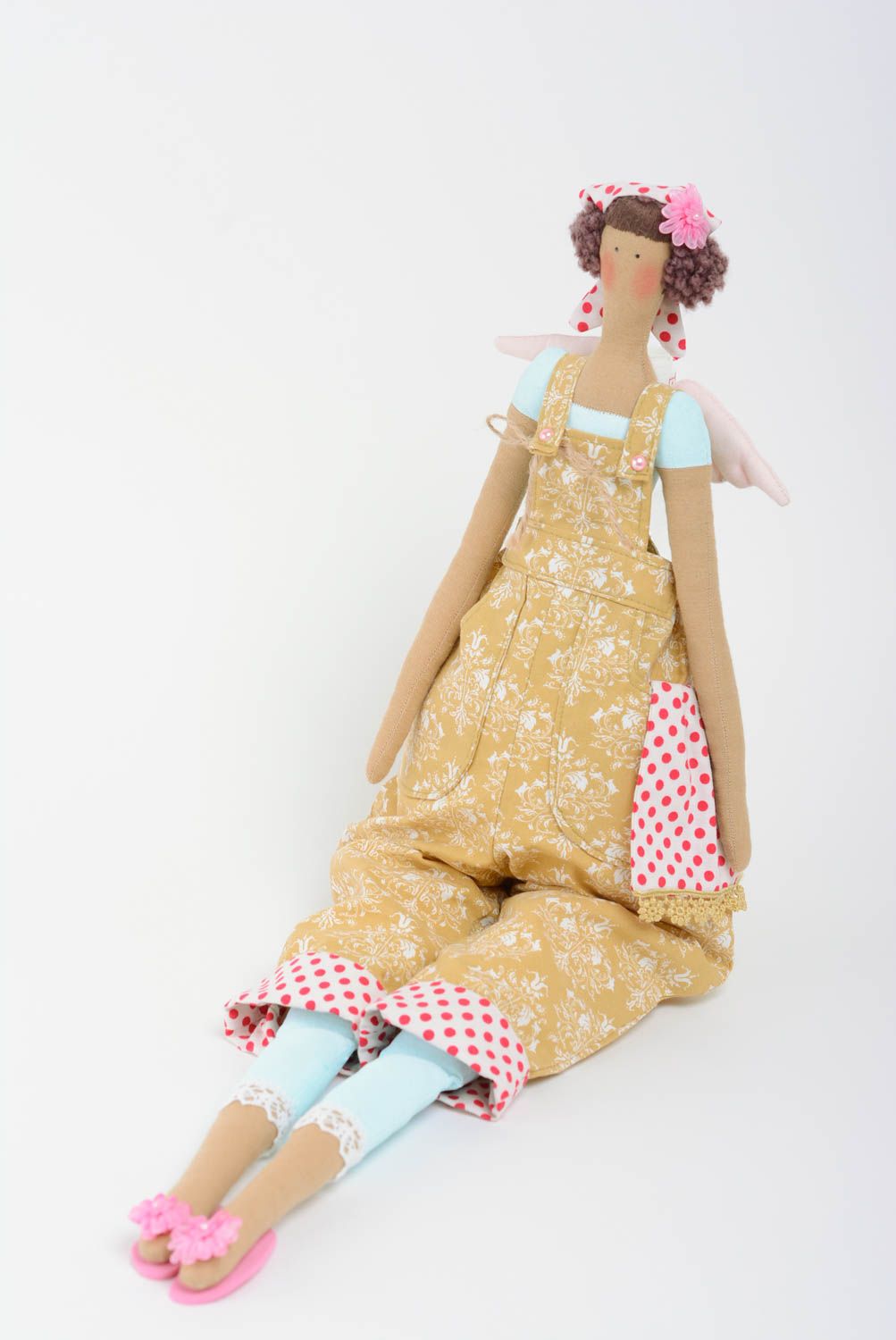 Künstlerisches Kuscheltier Fee aus Leinen und Baumwolle Puppe von Handarbeit foto 1