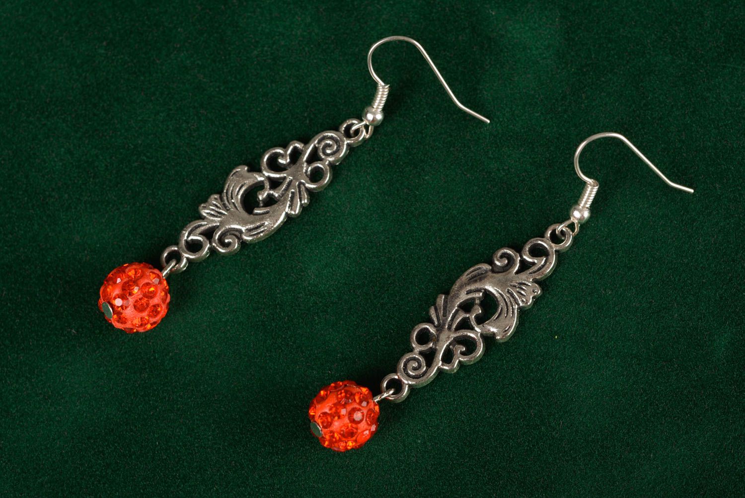 Openwork metal earrings with rhinestones designer handmade summer accessory
 photo 1