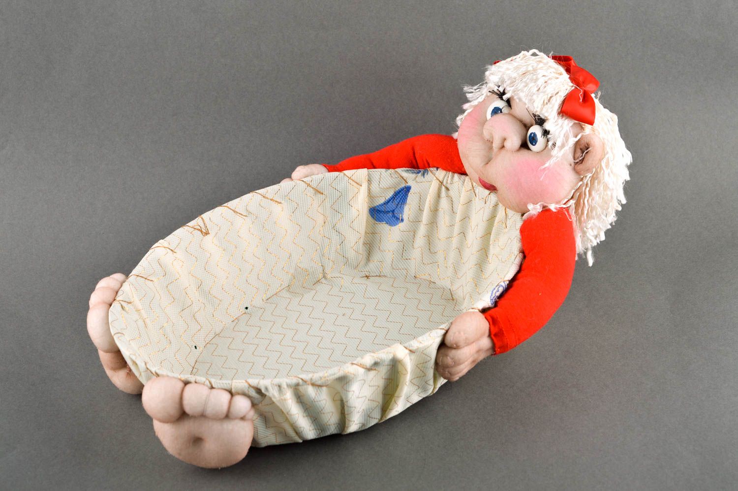 Originelle Deko Schale handmade Stoff Spielzeug Designer Puppe Korb für Brot foto 1