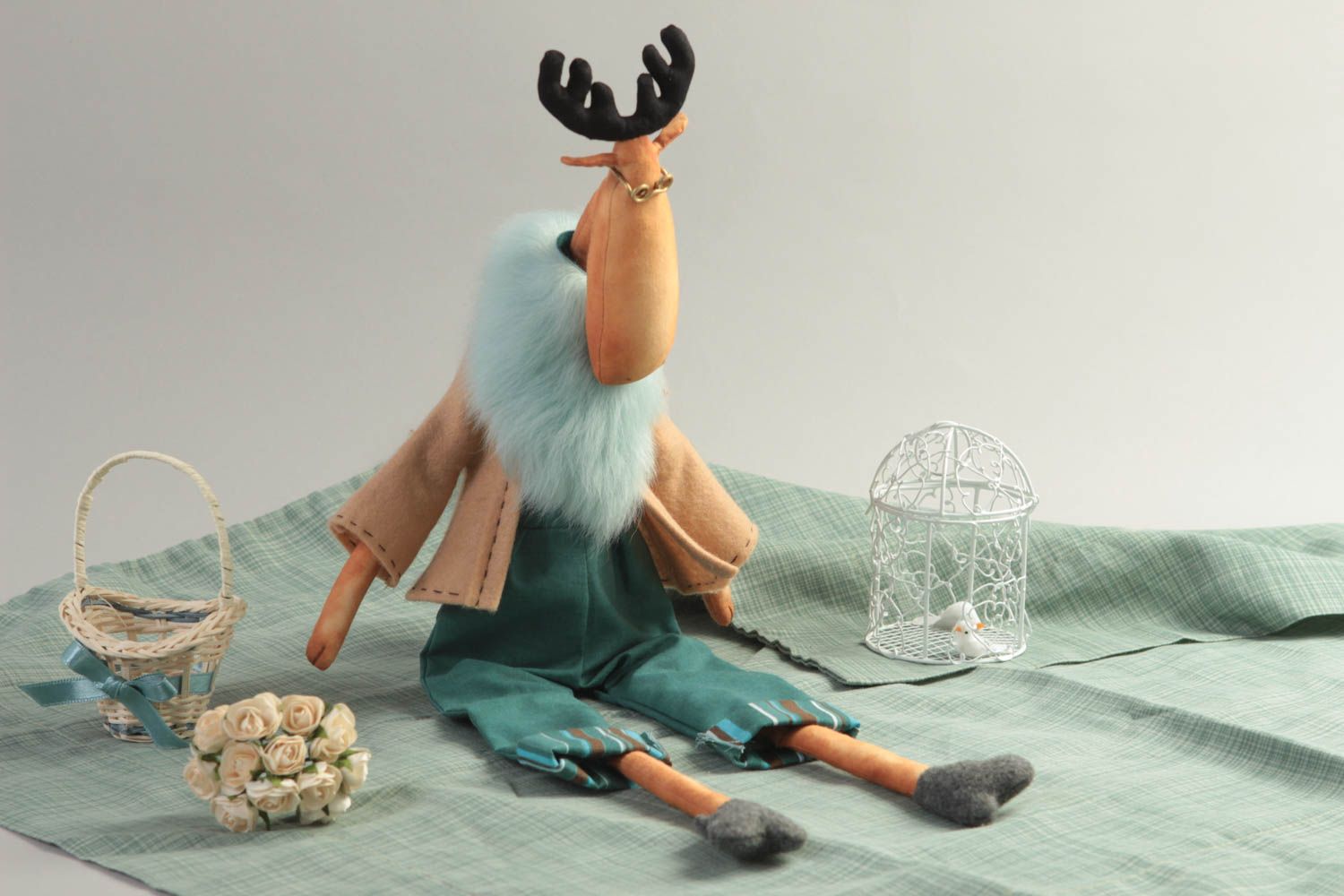 Handmade designer soft toy soft interior decor toy unusual deer cute toy photo 1
