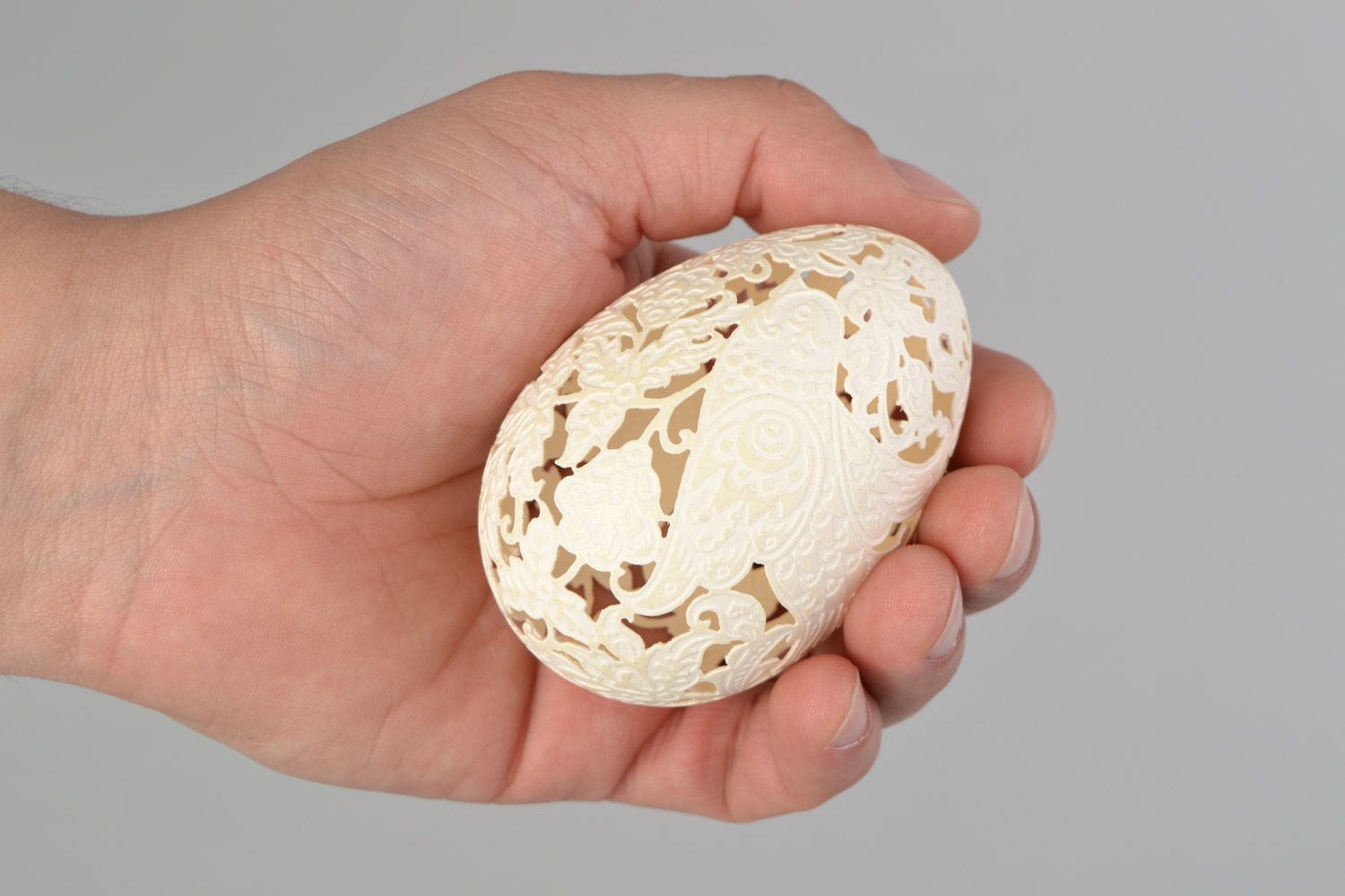 White handmade Easter goose egg for decor vinegar etching technique photo 2