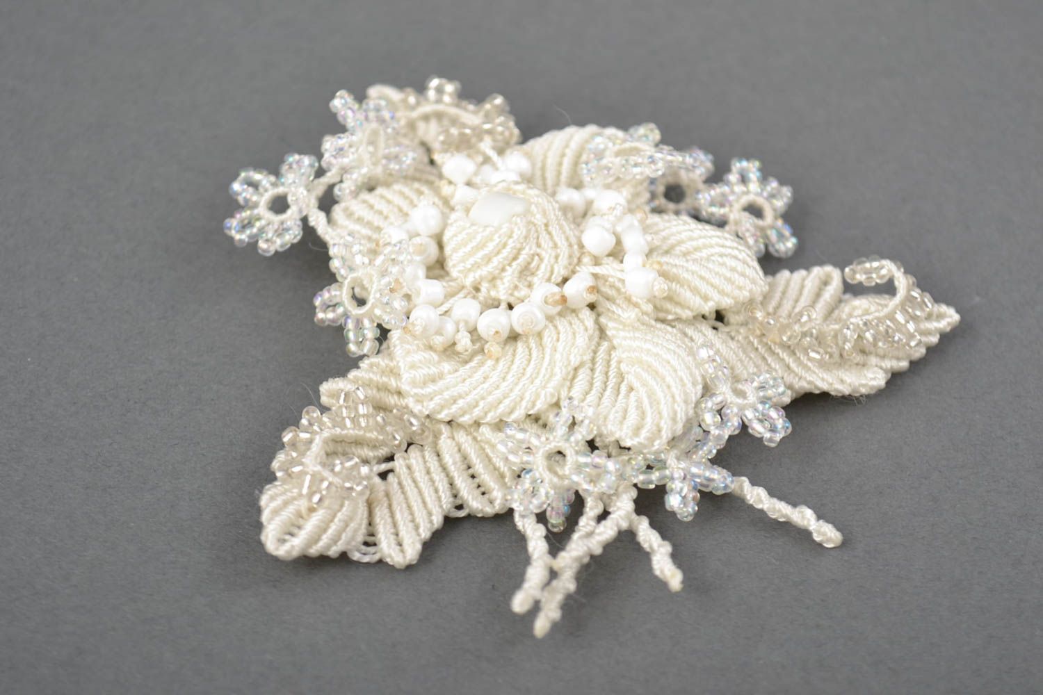 Fleur macramé faite main Fourniture bijoux blanche pour broche Loisirs créatifs photo 4