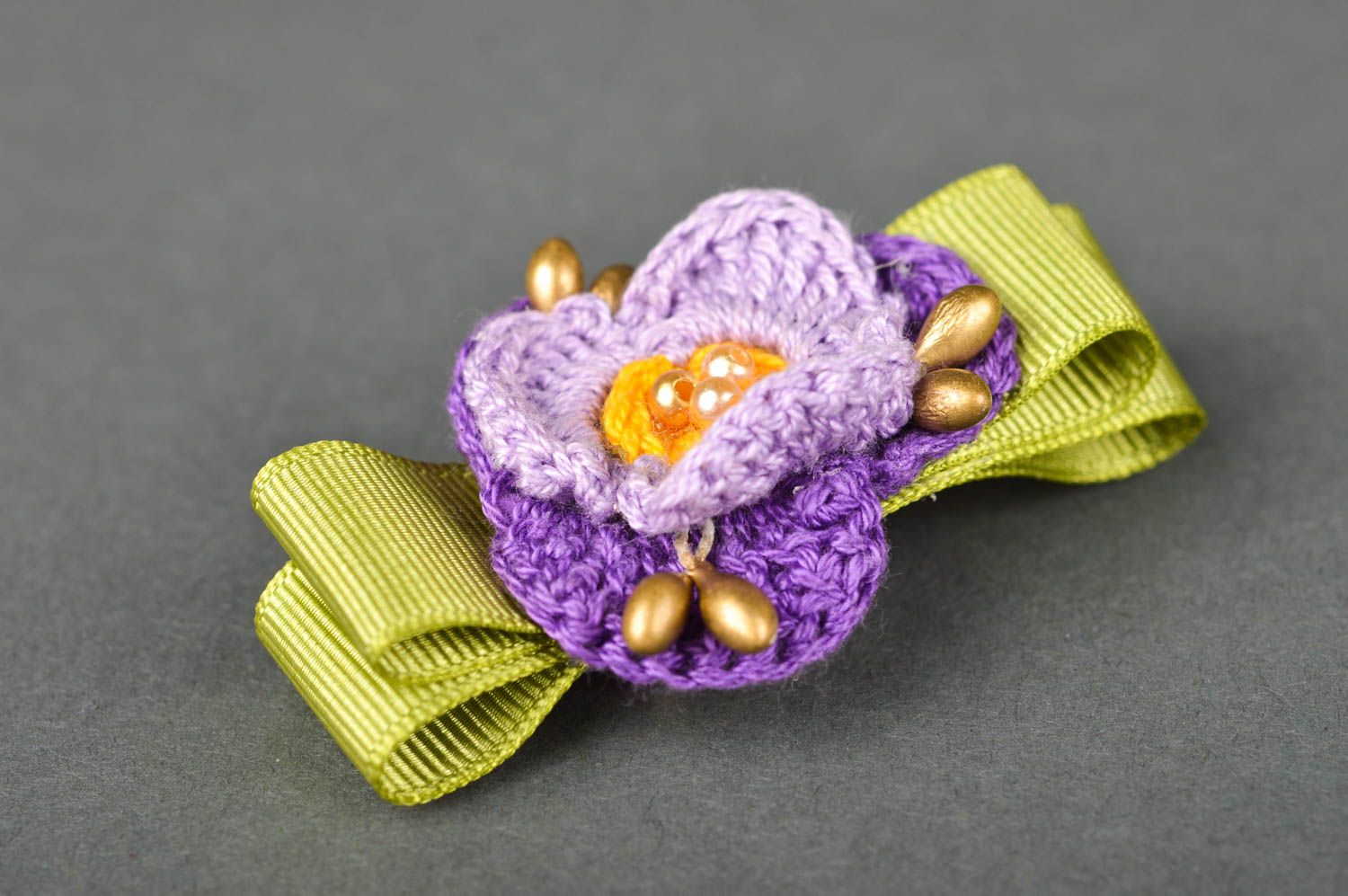 Handmade brooch crocheted brooch purple flower brooch fashion hairpin girls gift photo 2
