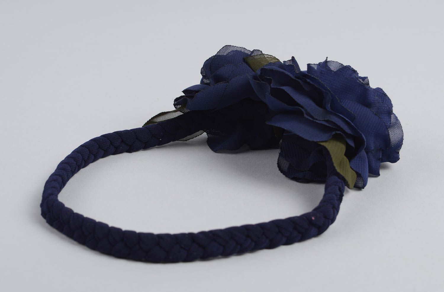 Handgefertigt Haarband mit Blume Haarschmuck Blüte Haar Accessoire dunkelblau foto 2