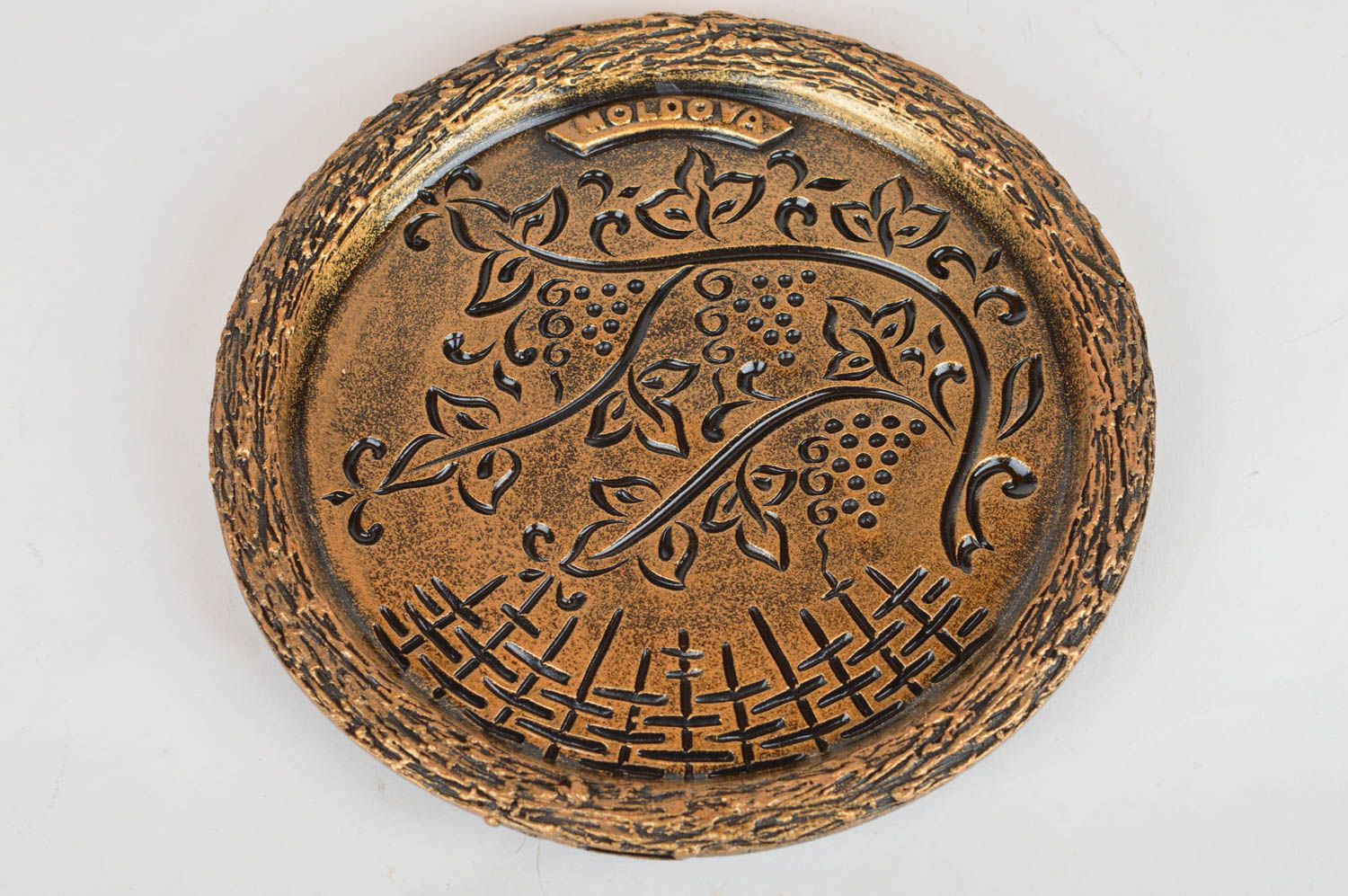 Керамическая тарелка декоративная настенная круглое панно ручной работы фото 2