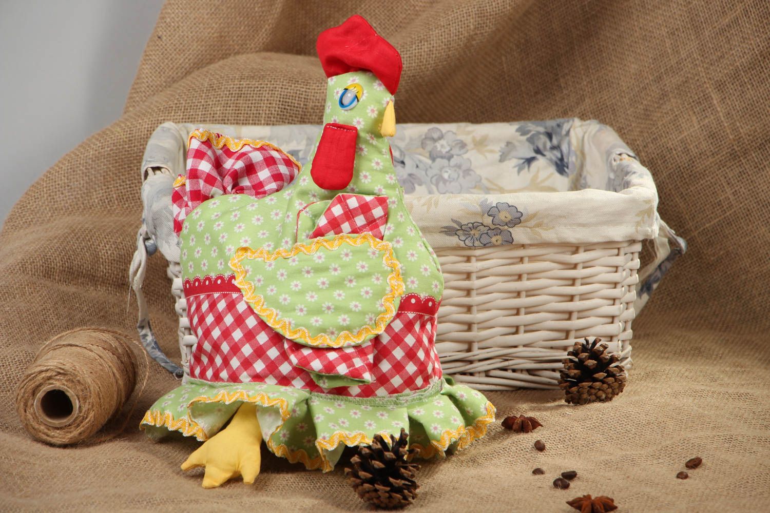 Handmade decorative soft colorful fabric teapot cozy Chicken  photo 5