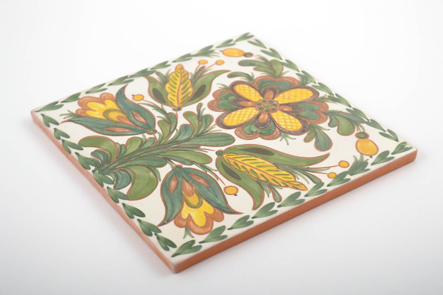Керамическая плитка с цветком ручной работы с росписью красивая для декора дома фото 4