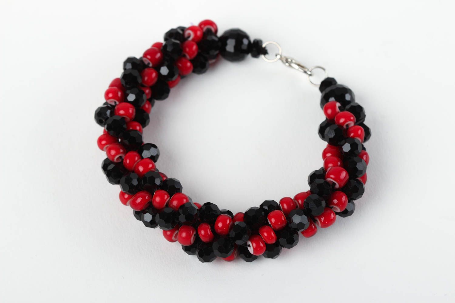 Black and red beads wide cord adjustable bracelet for women photo 1