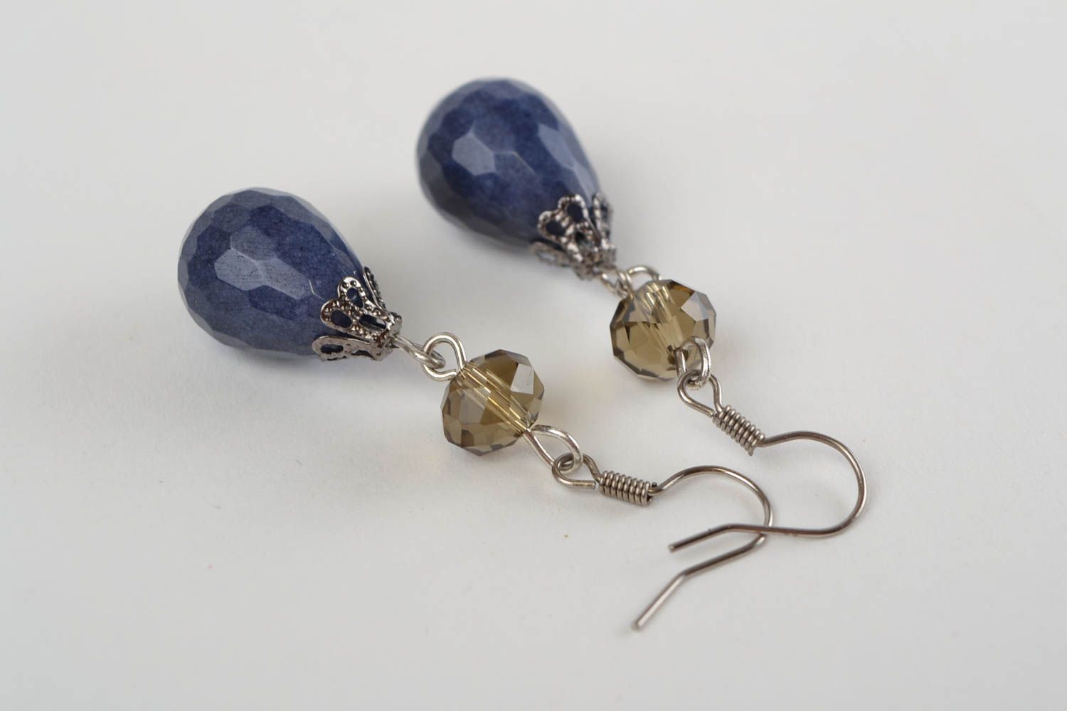 Designer cute handmade beautiful blue unusual earrings made of Czech glass photo 4