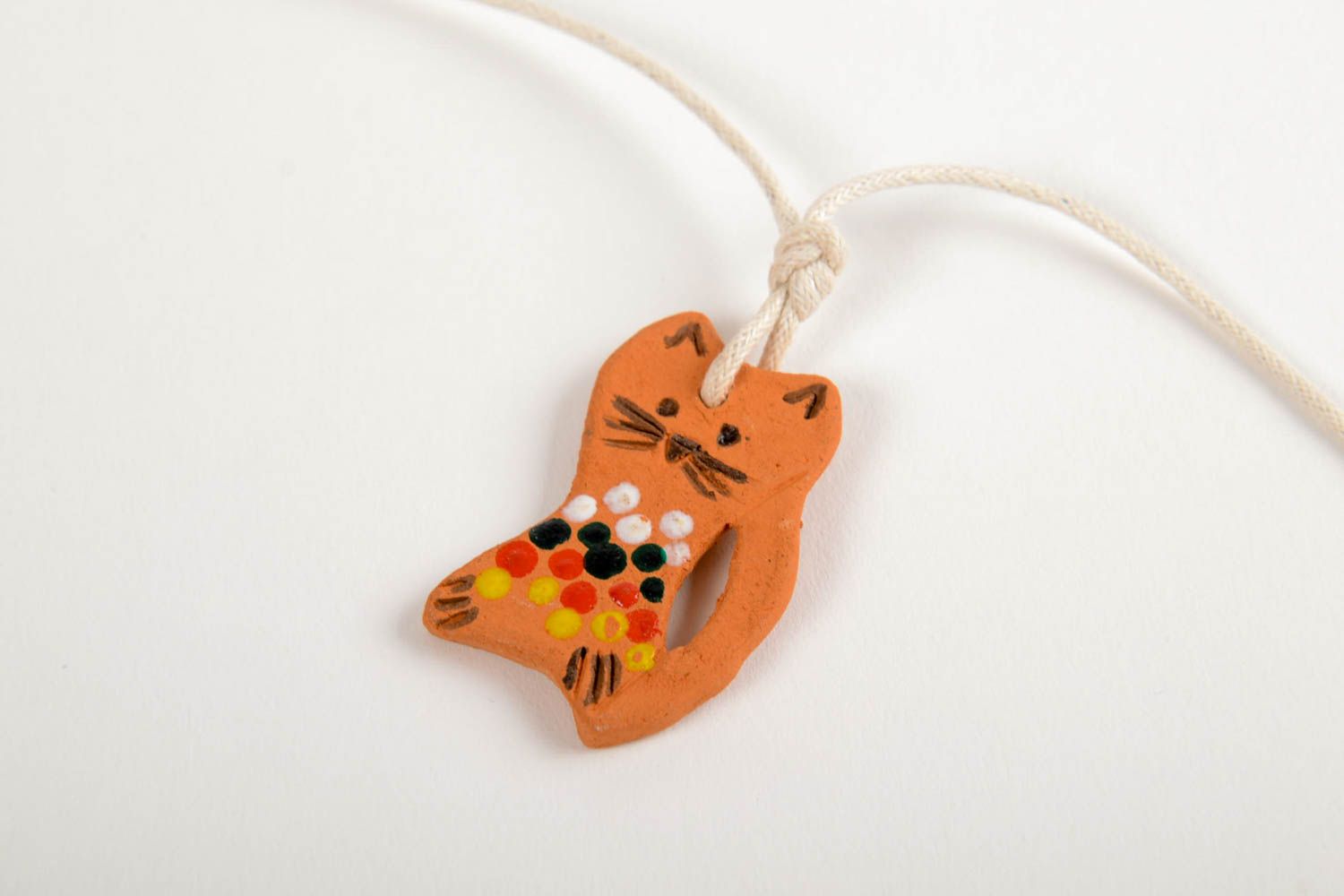 Handmade ceramic pendant elegant stylish jewelry pendant in shape of cat photo 4