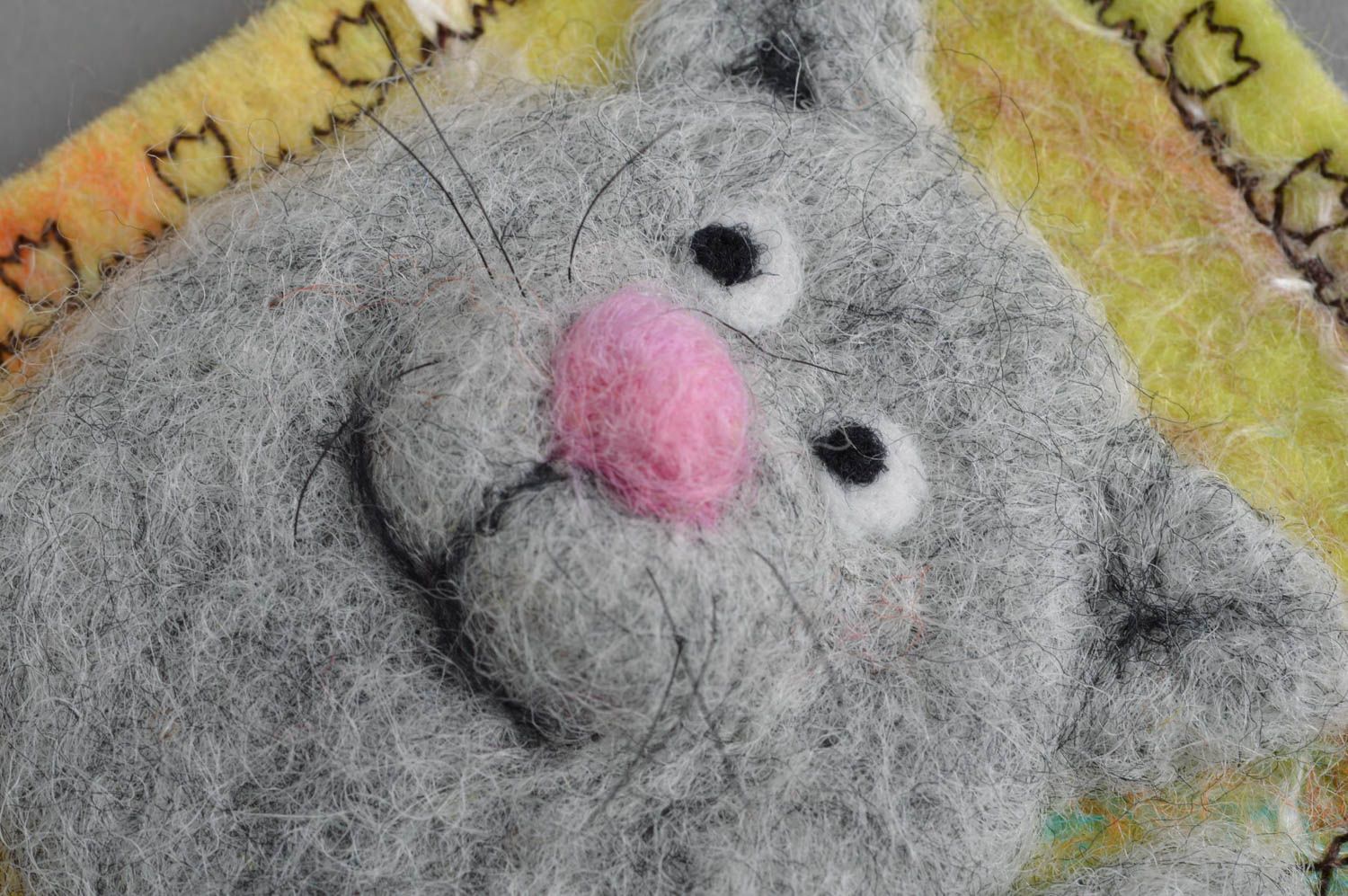Petit aimant décoratif en laine naturelle feutrée amusant fait main Chat gris photo 4