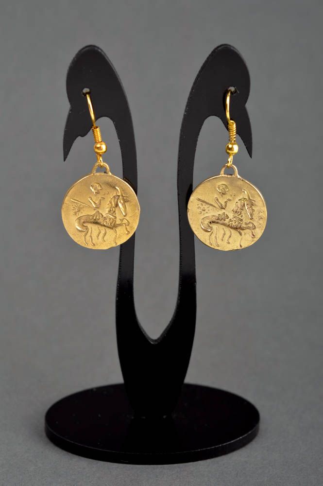 Handmade lange Ohrhänger Metall Schmuck Ohrringe für Damen originell schön rund foto 1