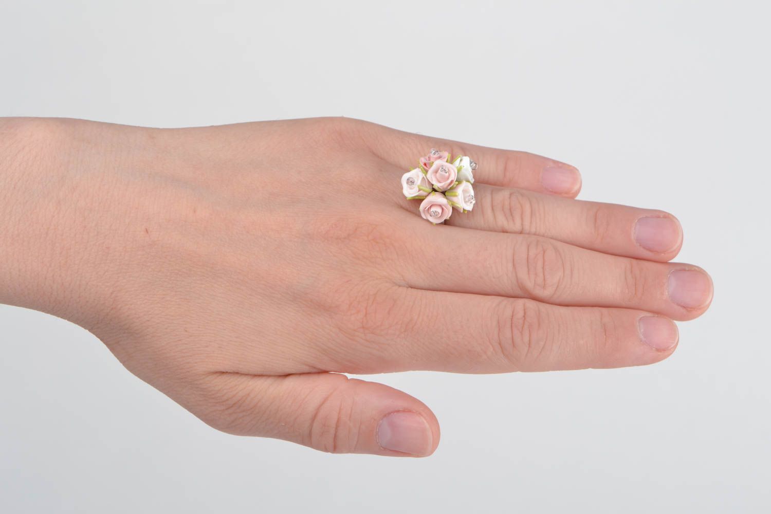 Handgemachter schöner zarter Blumen Ring aus Polymer Ton Damen Schmuck Geschenk foto 2