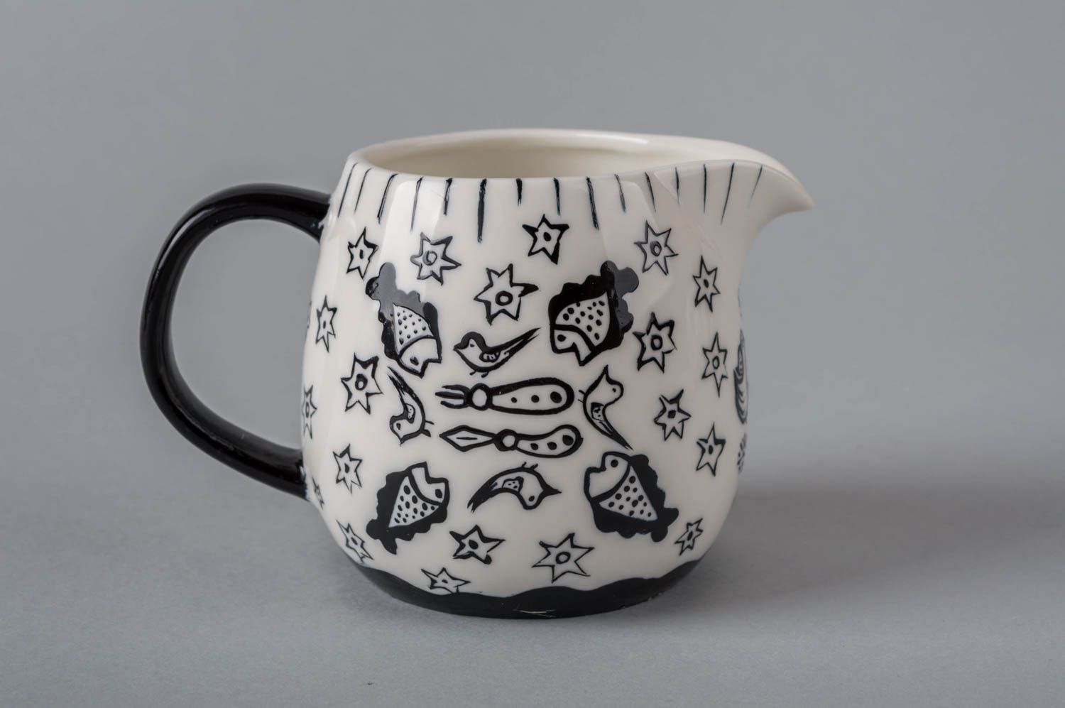 Handmade Ton Teekanne Öko Geschirr Keramik Kanne für Sahne mit Ornament 2 Stück foto 5