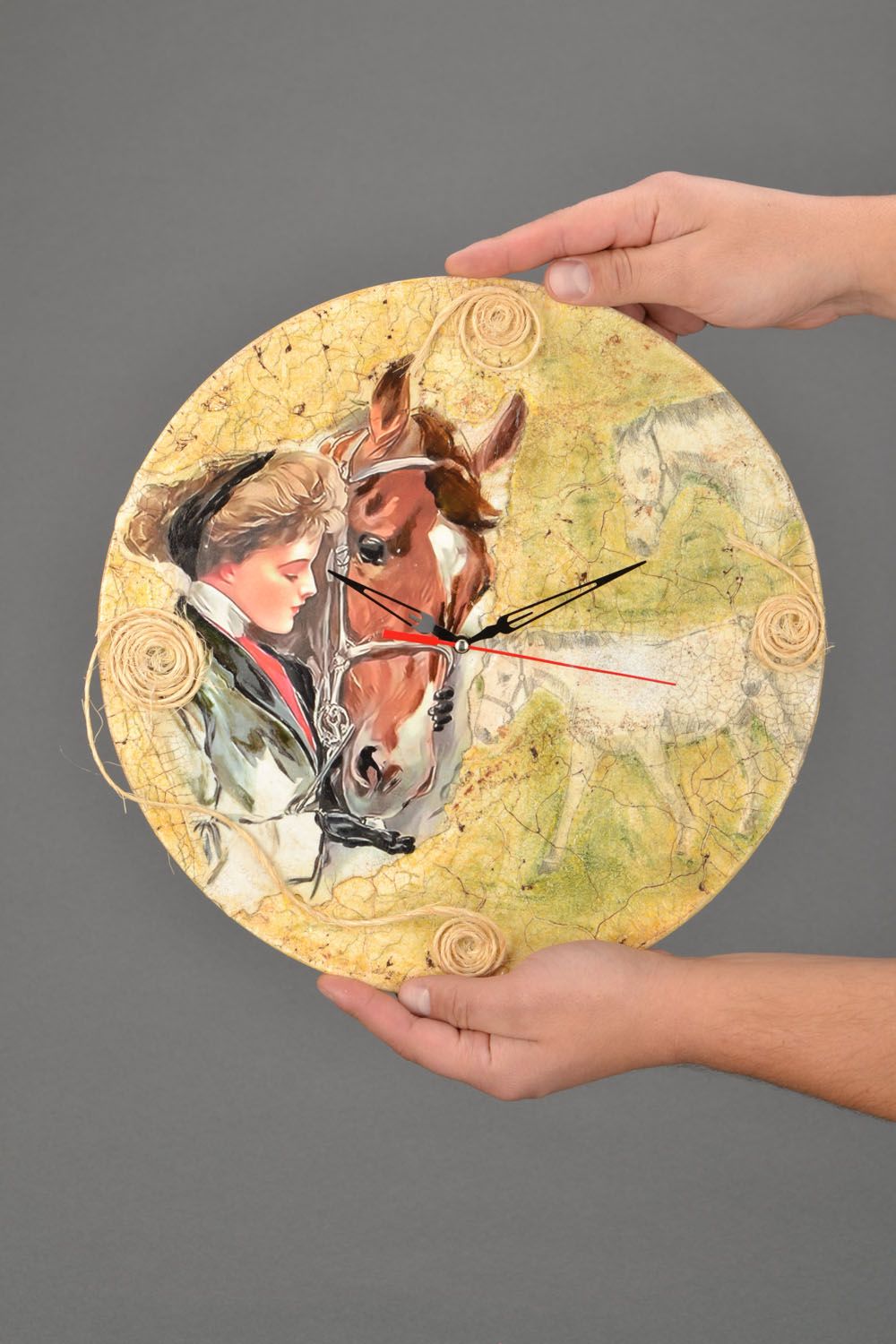 Horloge murale décorée main Jeune fille et cheval photo 2
