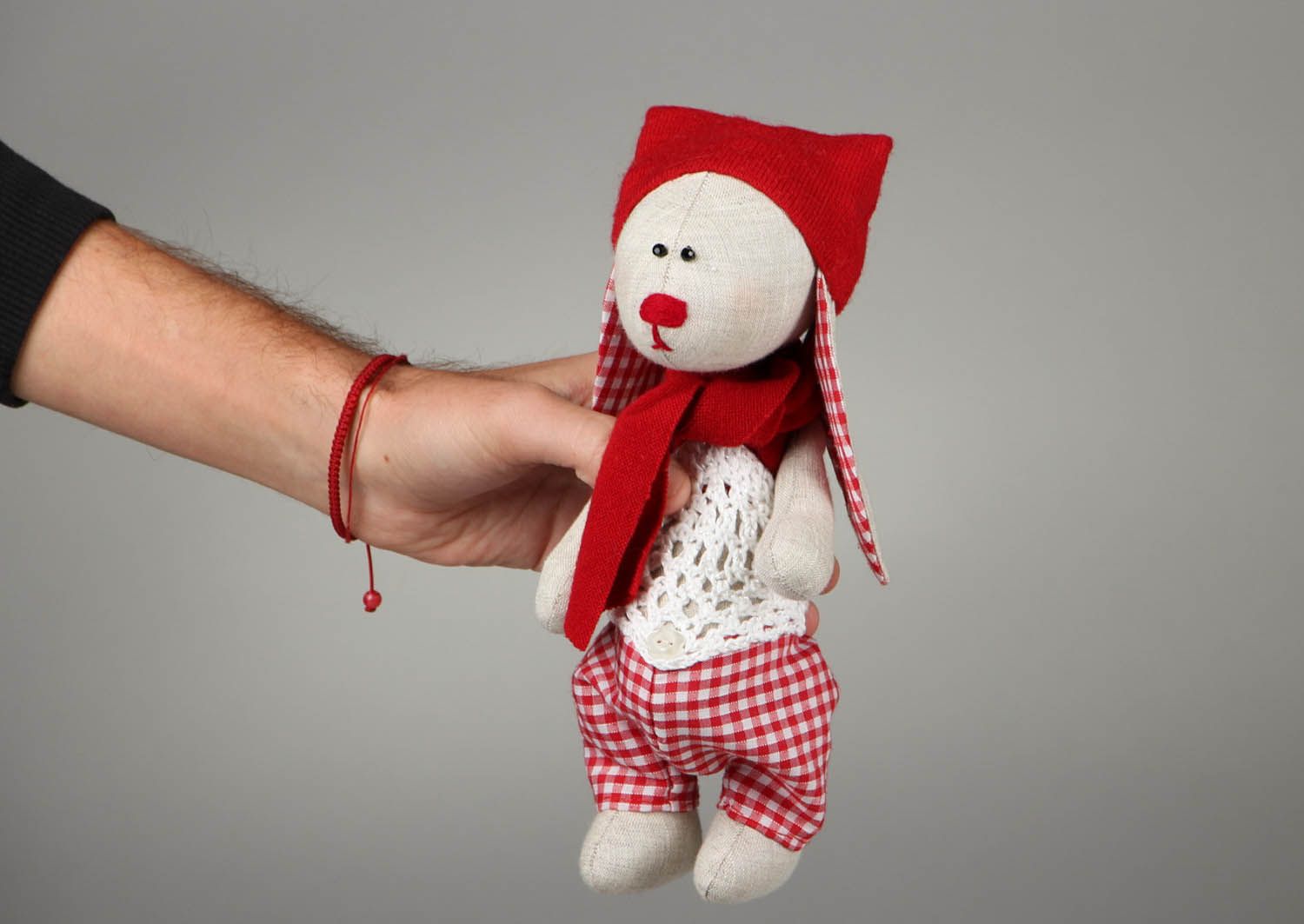 Soft toy Rabbit in red clothes photo 4