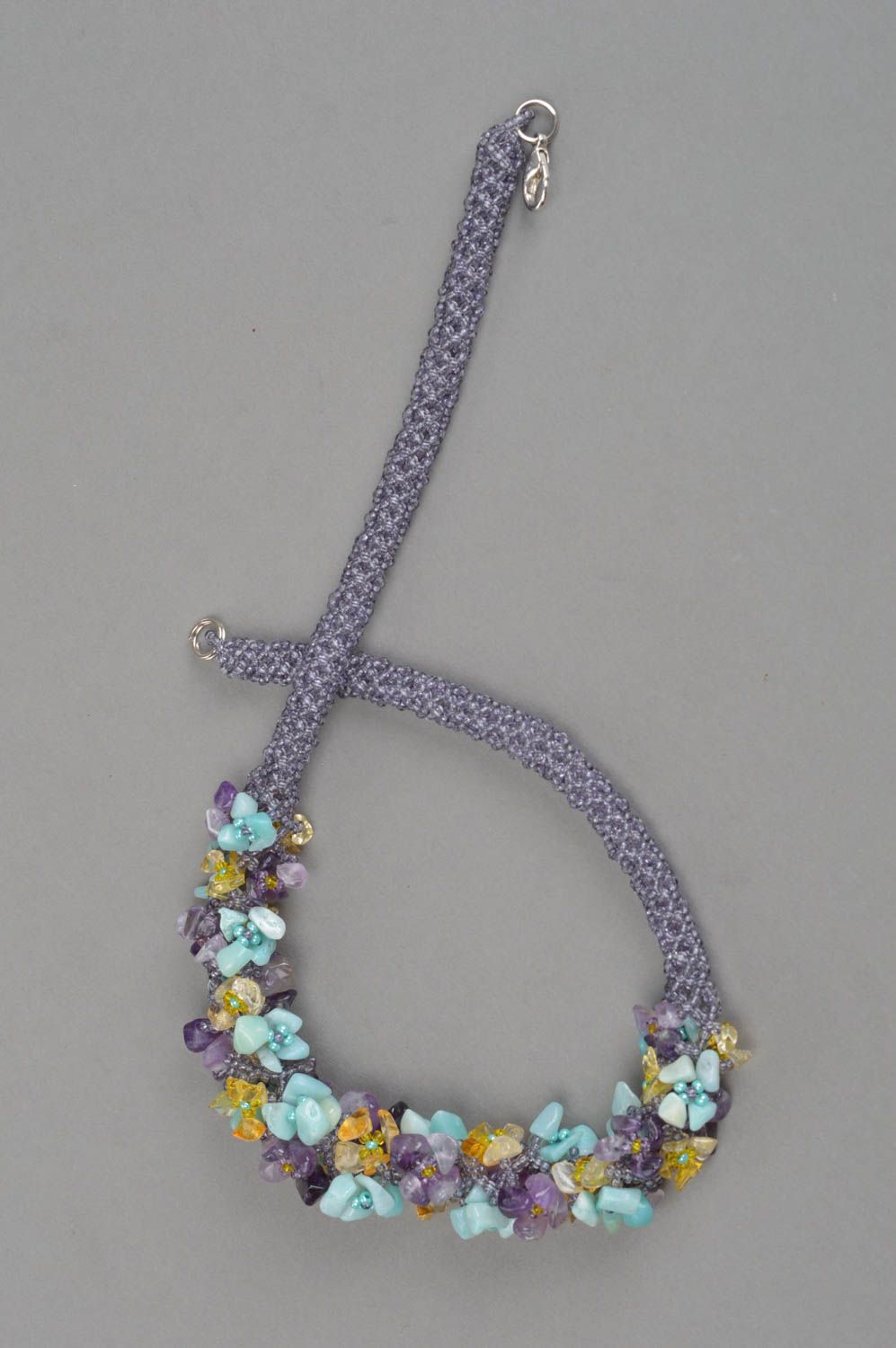 Glasperlen Halskette aus echten Steinen Amethyst Zitrin Amazonit handmade  foto 2