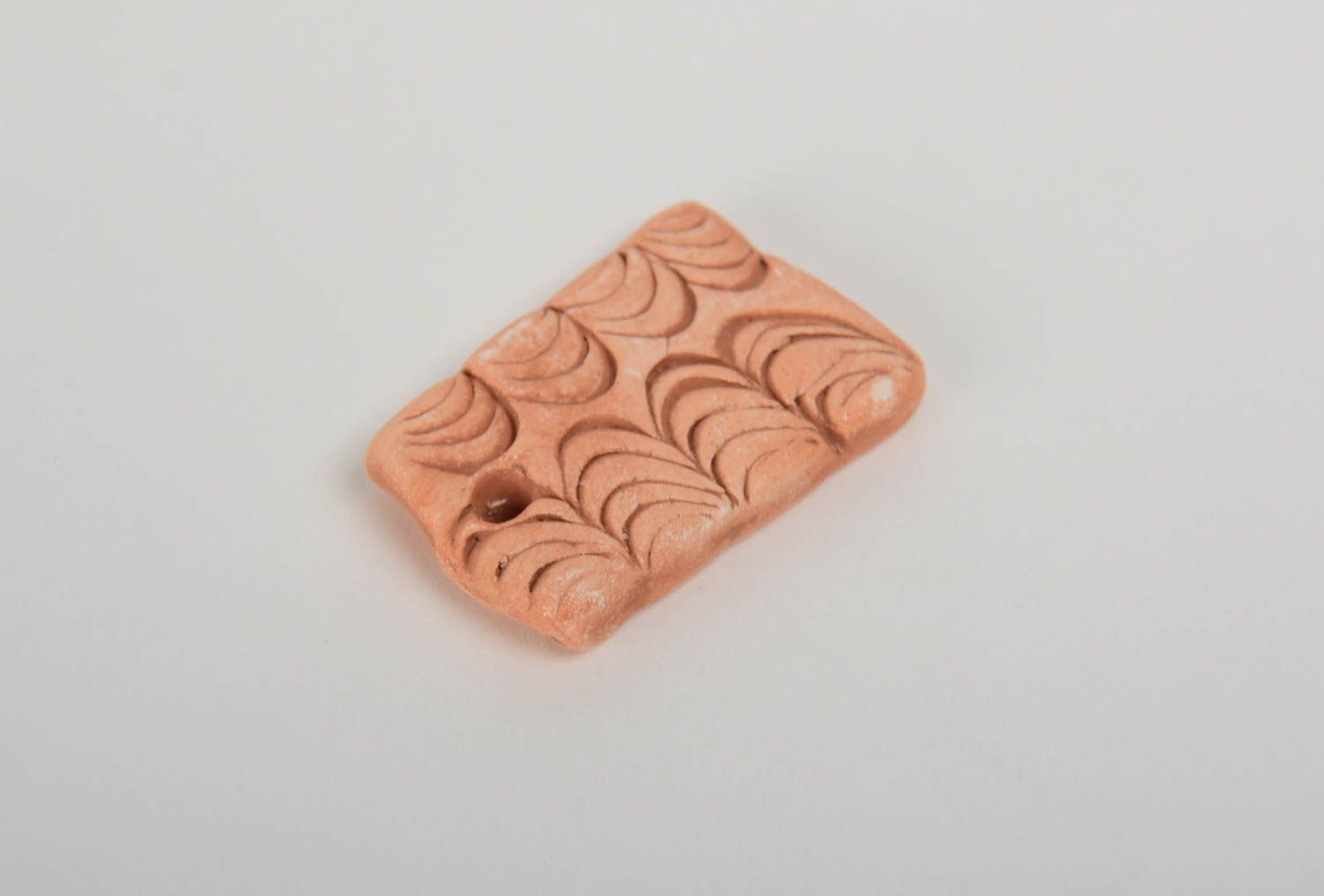 Unusual beautiful homemade clay blank pendant with pattern for creative work photo 4
