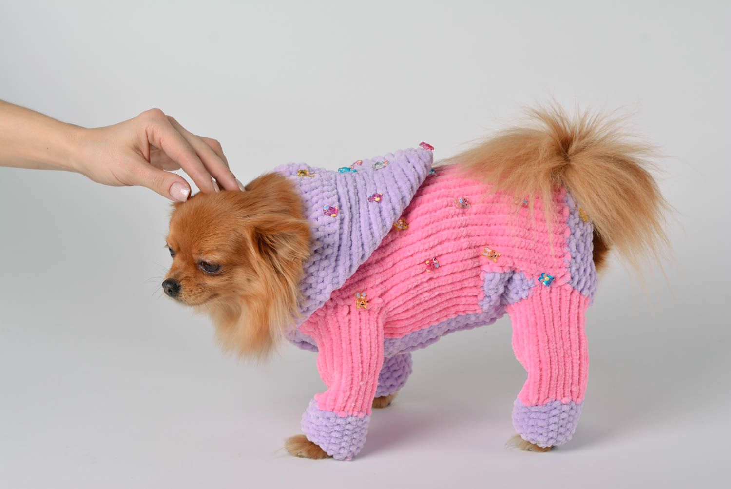 Вязаная одежда для собак ручной работы необычный подарок одежда для собак роза фото 2