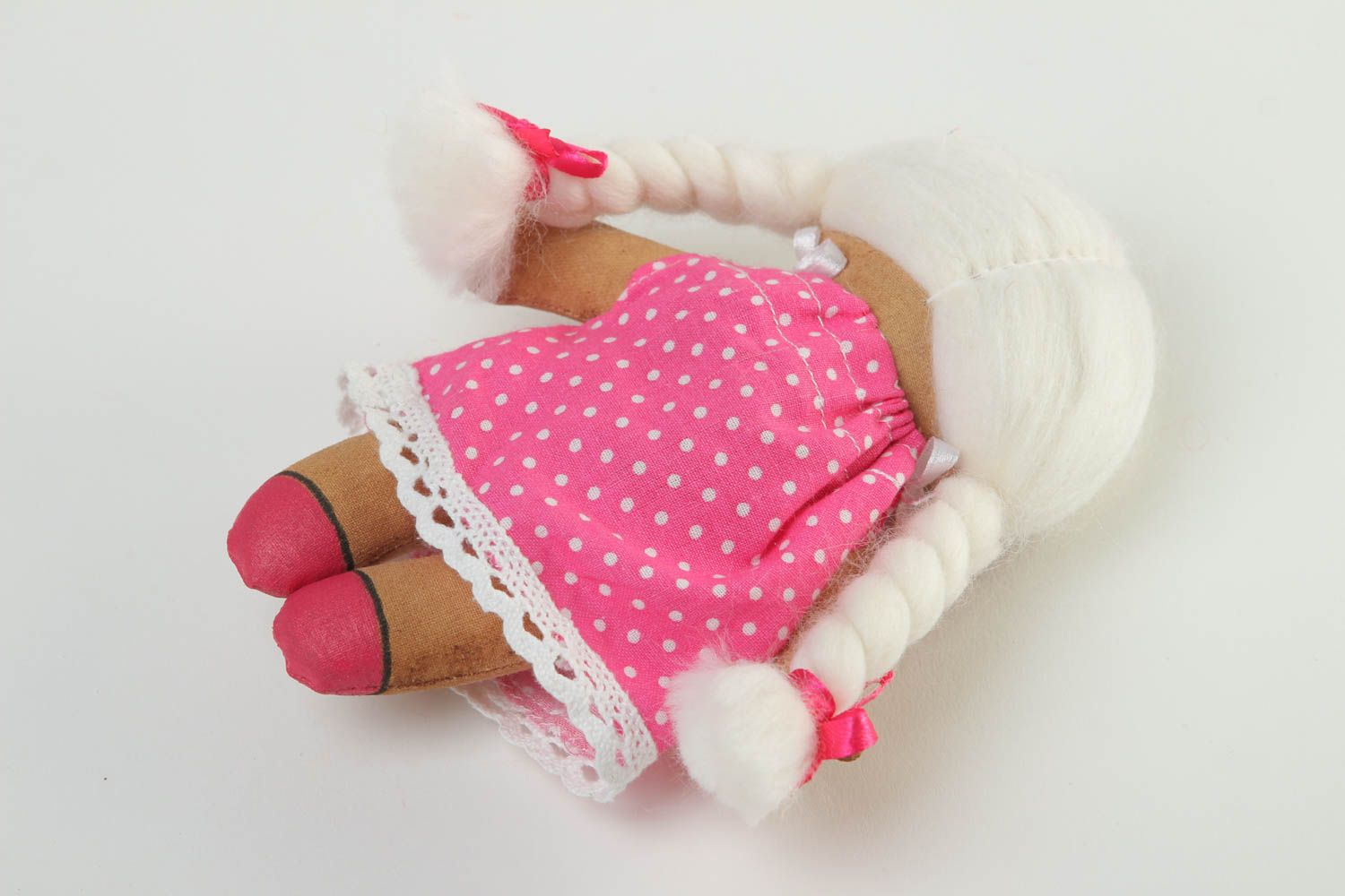 Poupée décorative fait main Jouet enfant tissu robe rose Déco chambre fille photo 5