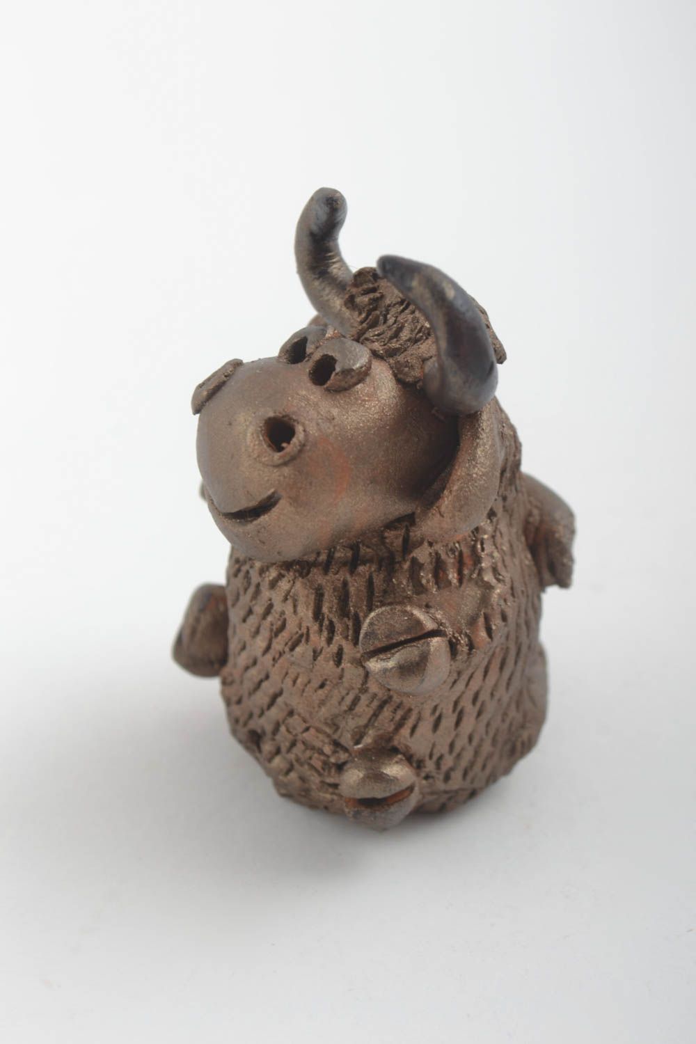 Figurine animal fait main Petite statuette en argile taureau Déco intérieur photo 3