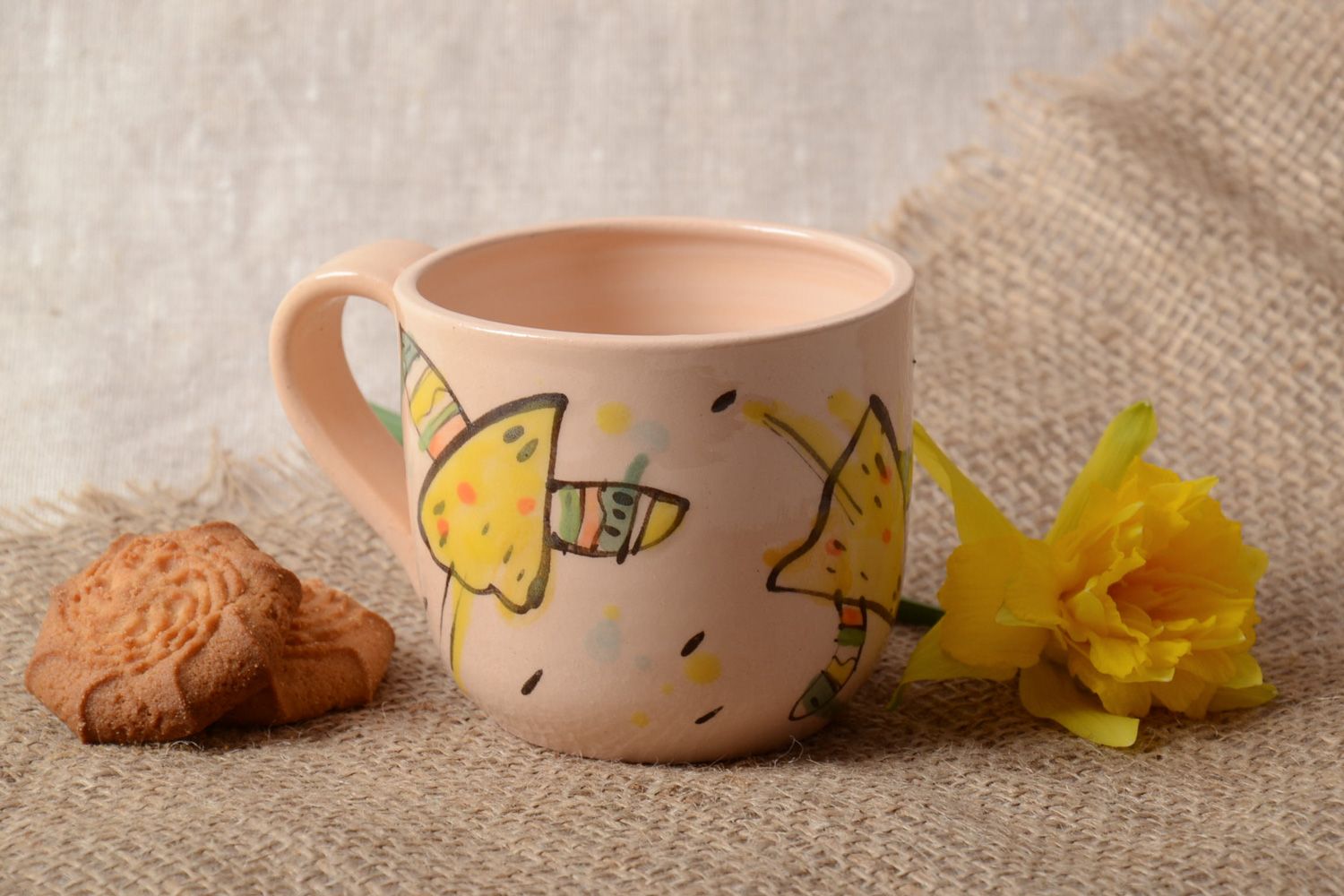 Tasse à thé céramique peinte avec dessins faite main design original cadeau photo 1