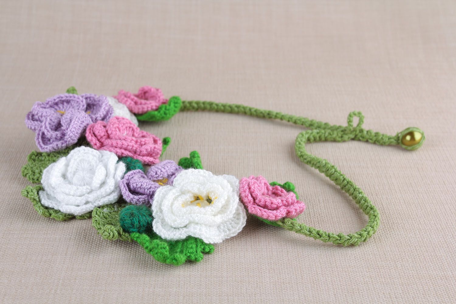 Hand knitted necklace Flowers photo 2