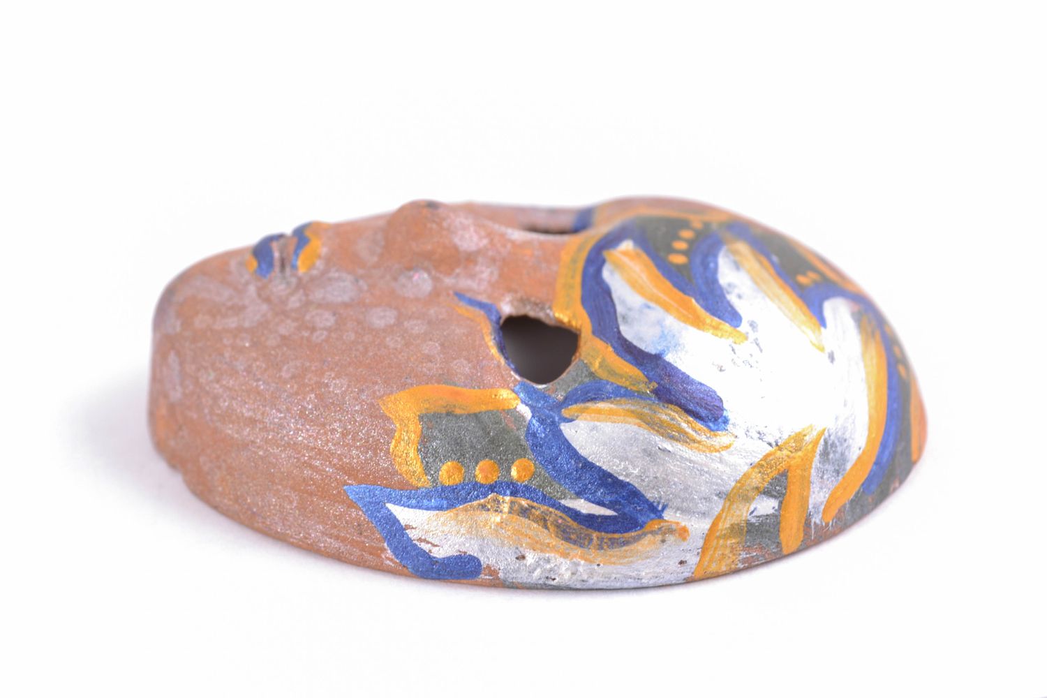 Maschera in ceramica piccola fatta a mano souvenir da parete dipinto originale  foto 4