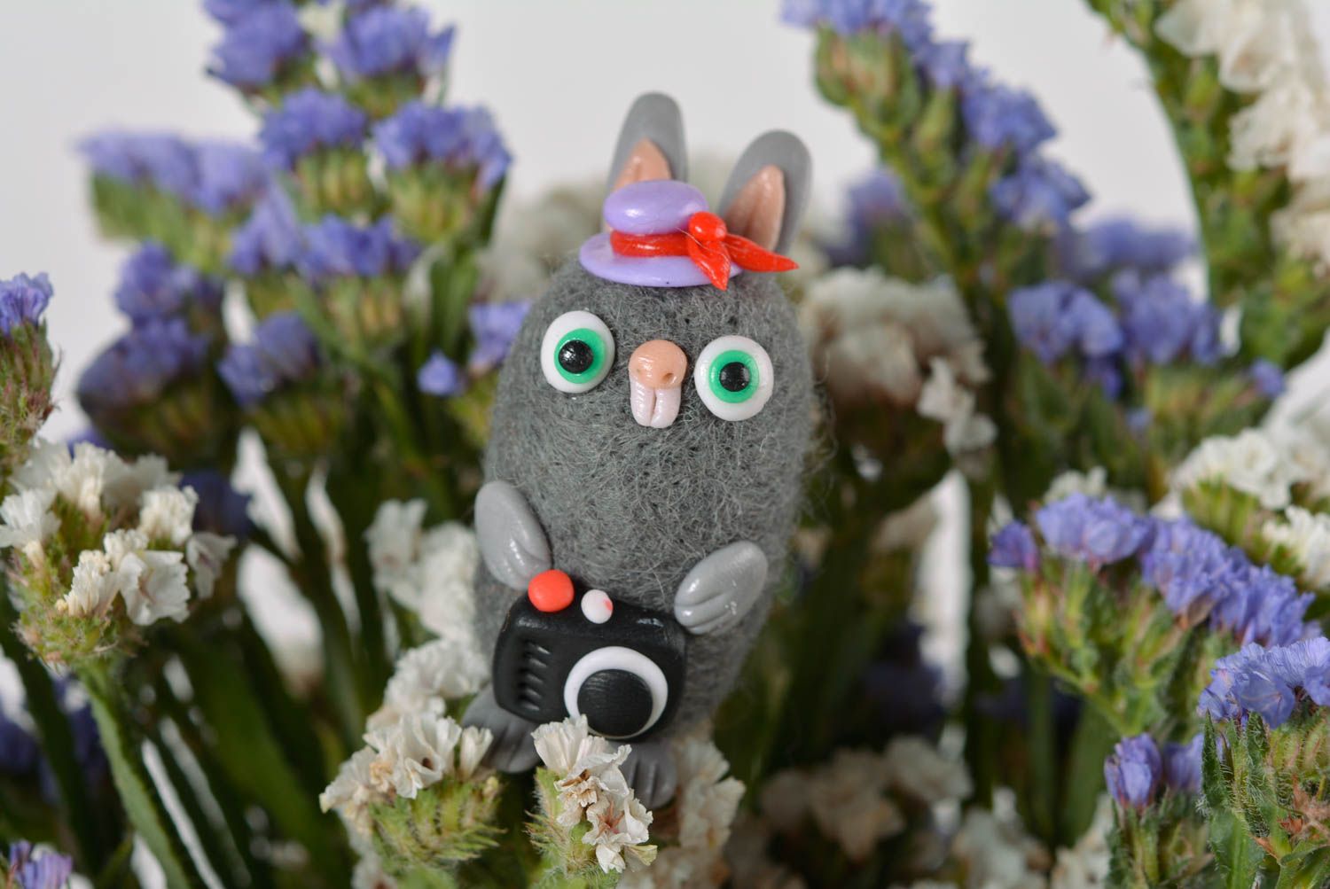 Handmade woolen rabbit unusual plastic figurine cute children toy kids gift photo 5