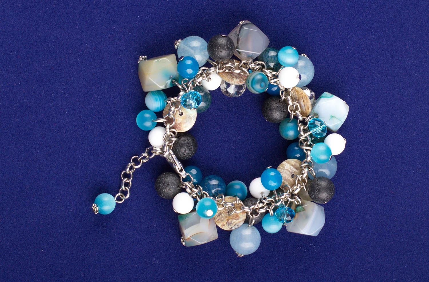 Handmade blaues Armband mit Steinen Achat Designer Schmuck Frauen Accessoire foto 3