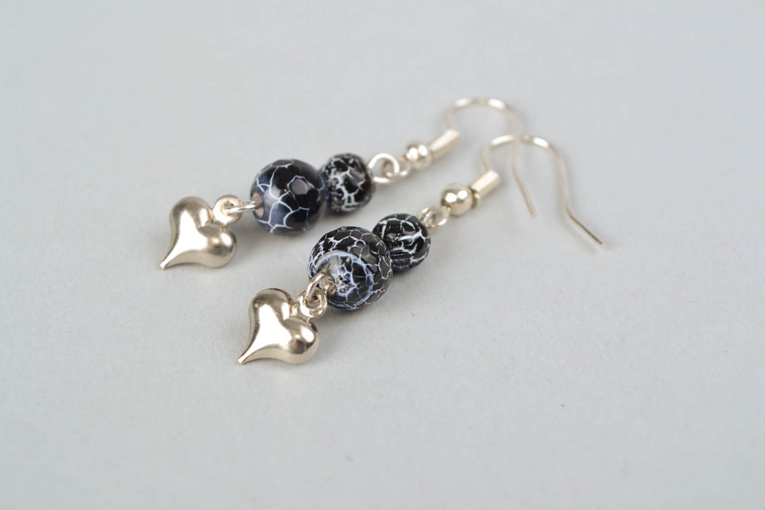 Metal earrings with agate Veins of Dragon photo 3