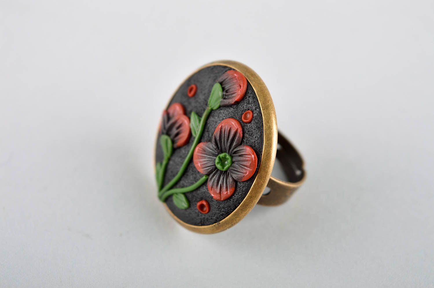 Handmade polymer clay ring round-shaped ring flower ring handmade jewelry photo 2