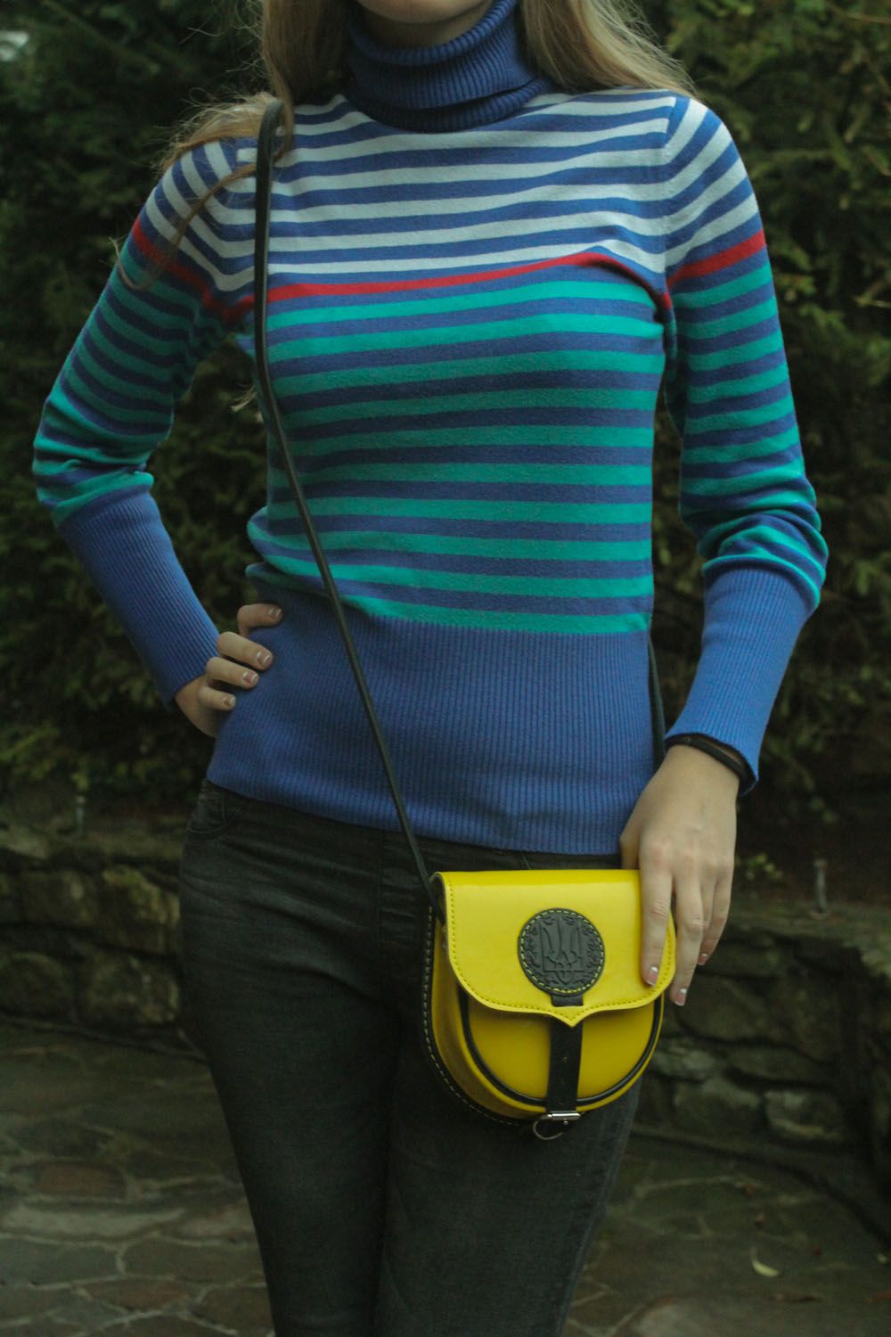Yellow leather shoulder bag photo 1