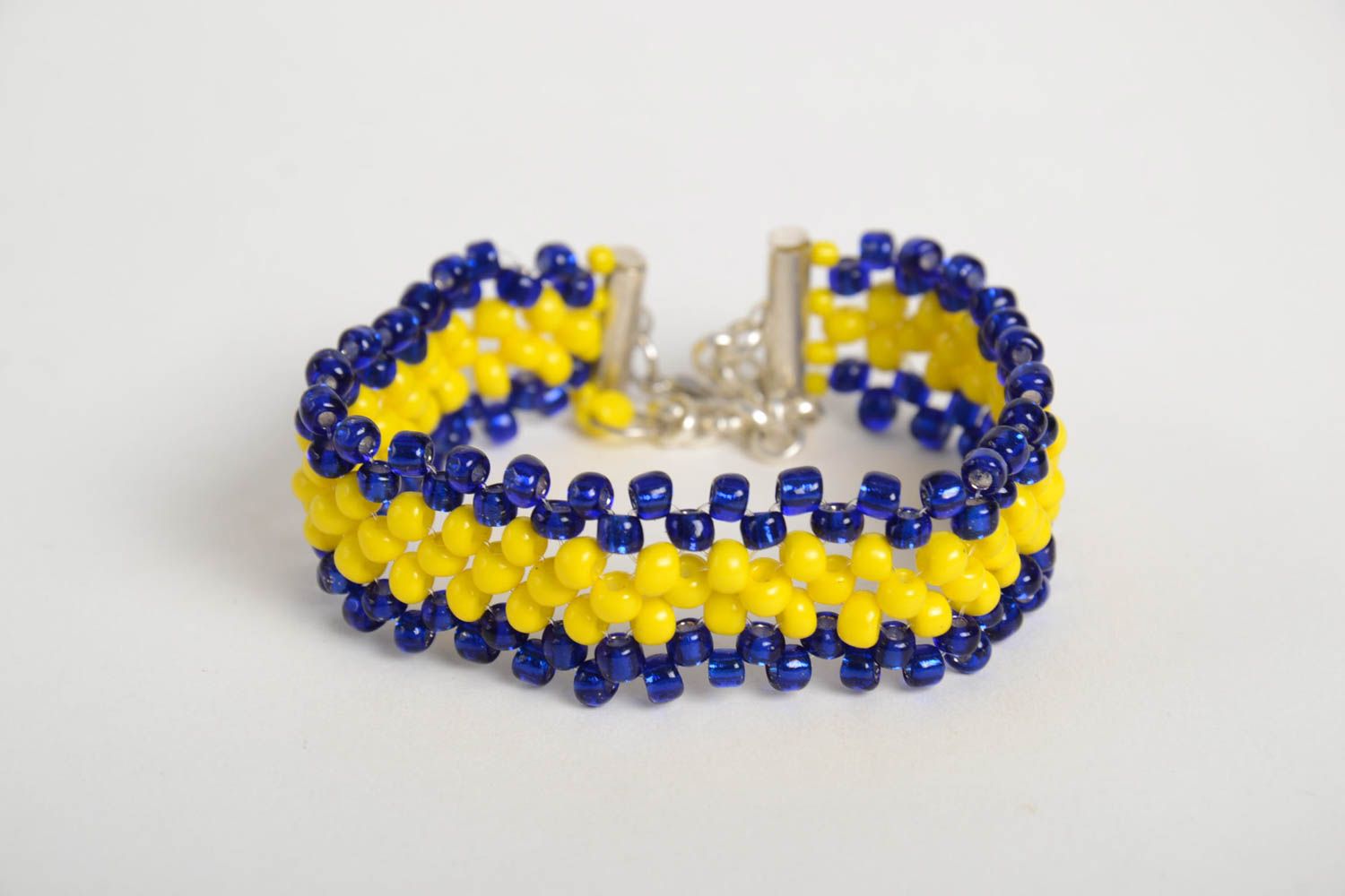 Dark blue and yellow beads line bracelet for girls photo 5