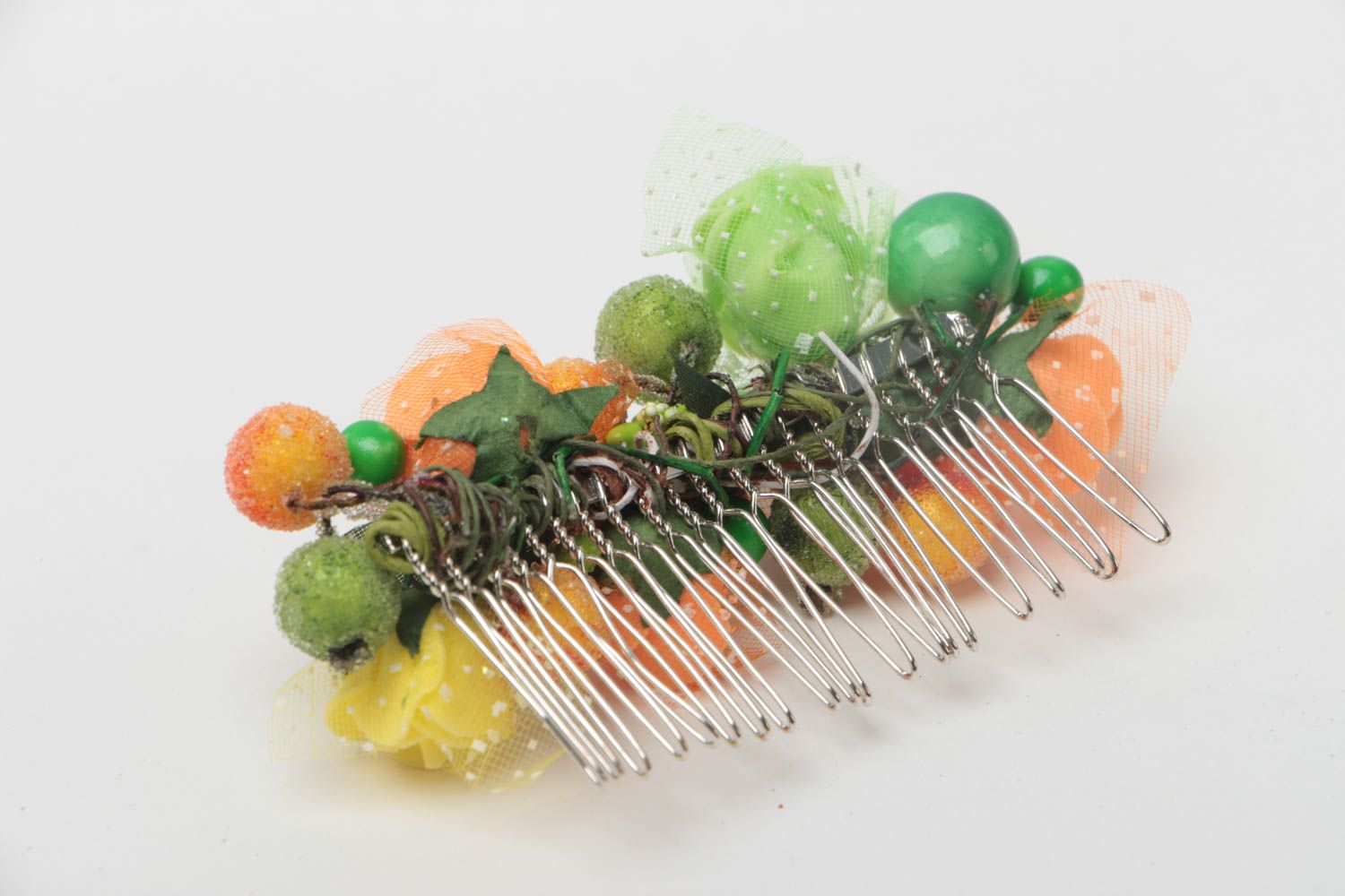 Beautiful handmade hair comb with flowers berries and stamens photo 4
