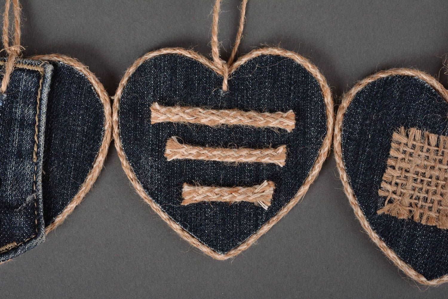 Coeurs à suspendre fait main Accessoires design Déco maison bleus bois jean photo 2