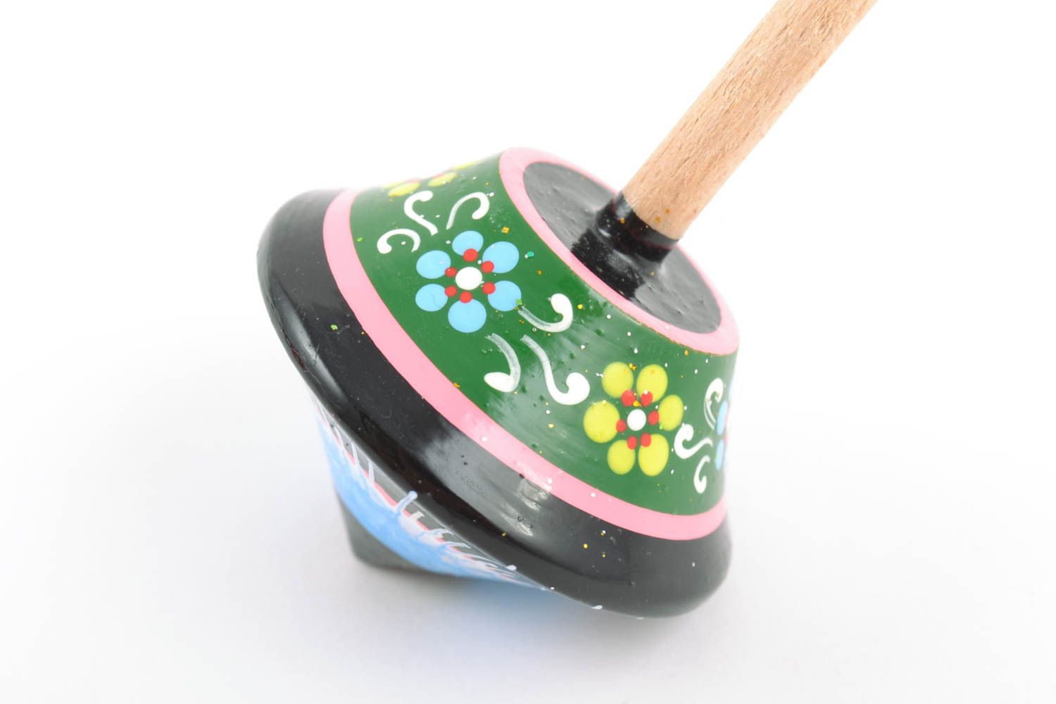 Unusual bright handmade wooden toy spinning top with eco painting photo 5