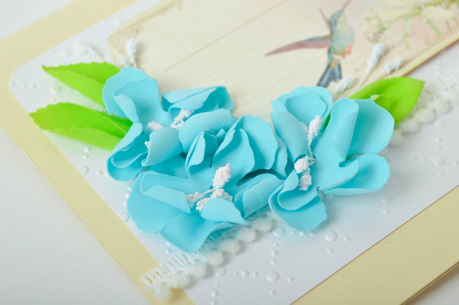 Carte de voeux faite main en papier avec fleurs et colibri Petit cadeau photo 3