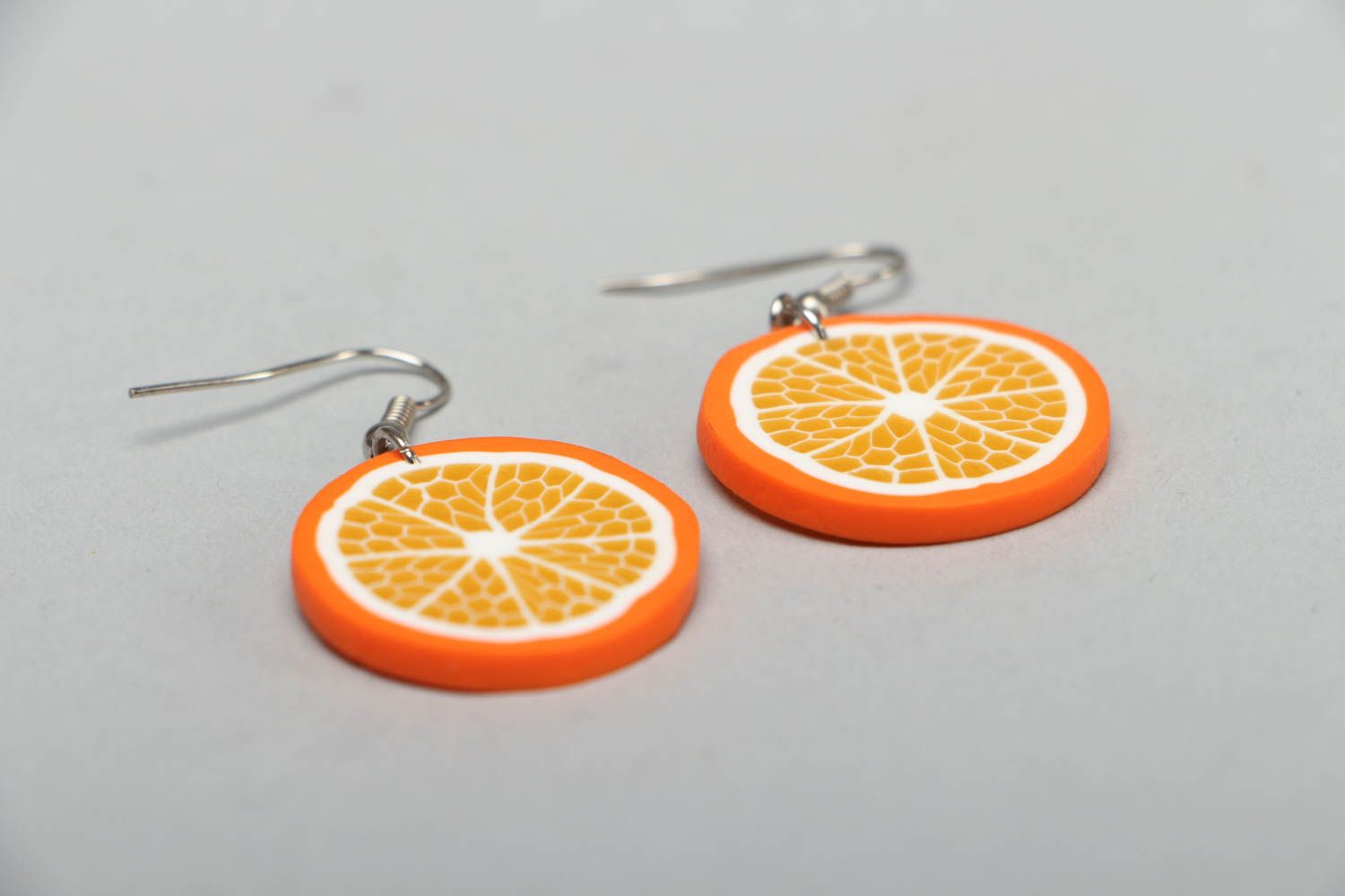 Polymer clay earrings in the shape of orange slices photo 2