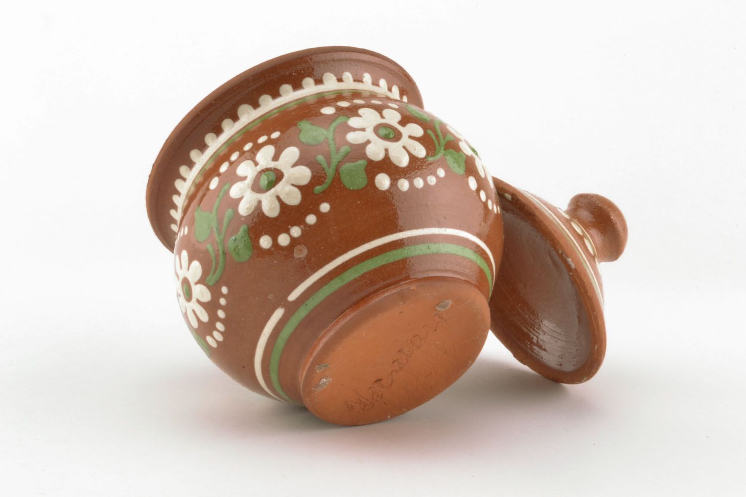 3,5 inches tall cooking ceramic pot with a lid in ethnic style and floral pattern 1 lb photo 4